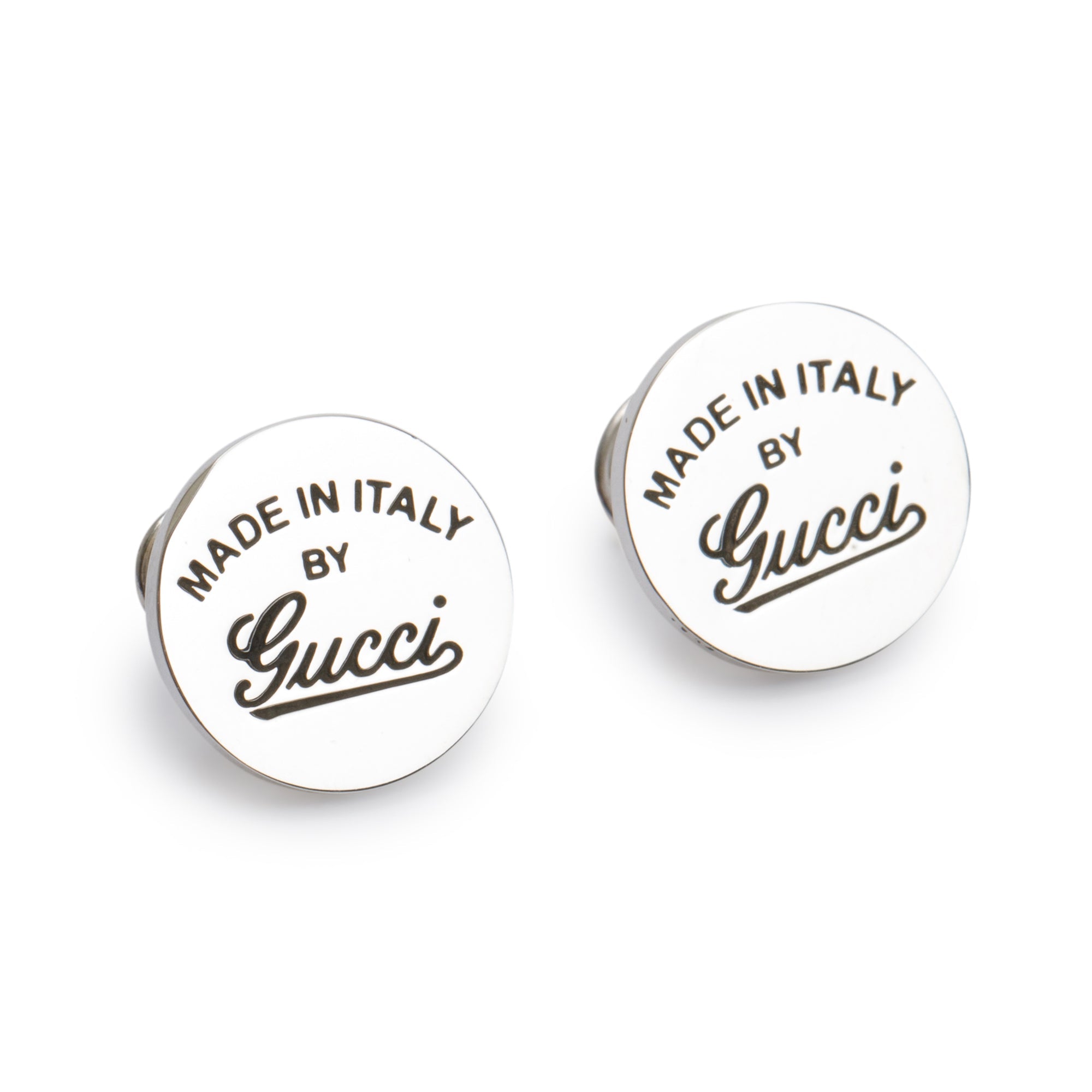 Gucci Sterling Silver 'Made In Italy by Gucci' Round Stud Earrings