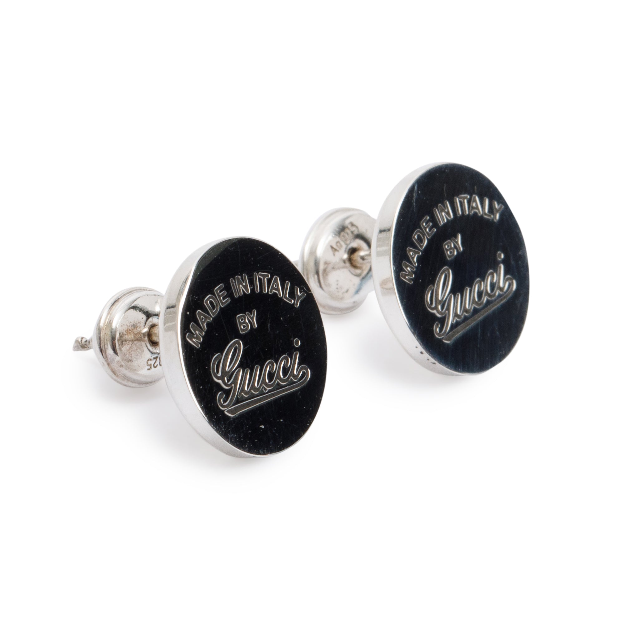 Gucci Sterling Silver 'Made In Italy by Gucci' Round Stud Earrings