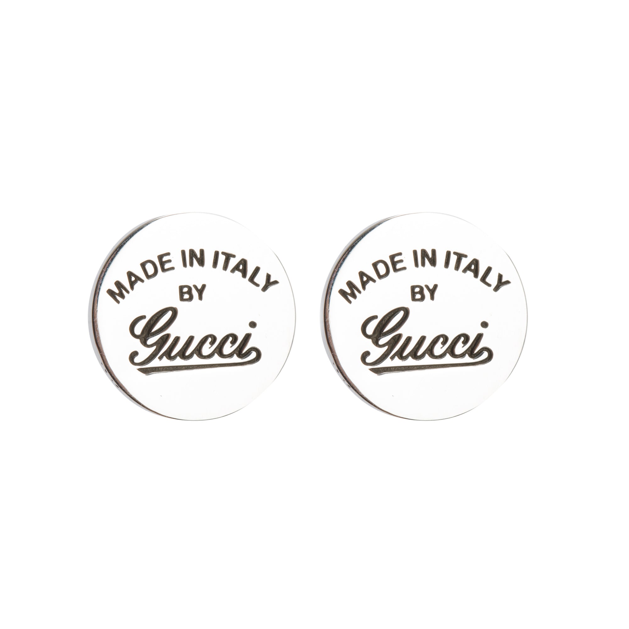 Gucci Sterling Silver 'Made In Italy by Gucci' Round Stud Earrings