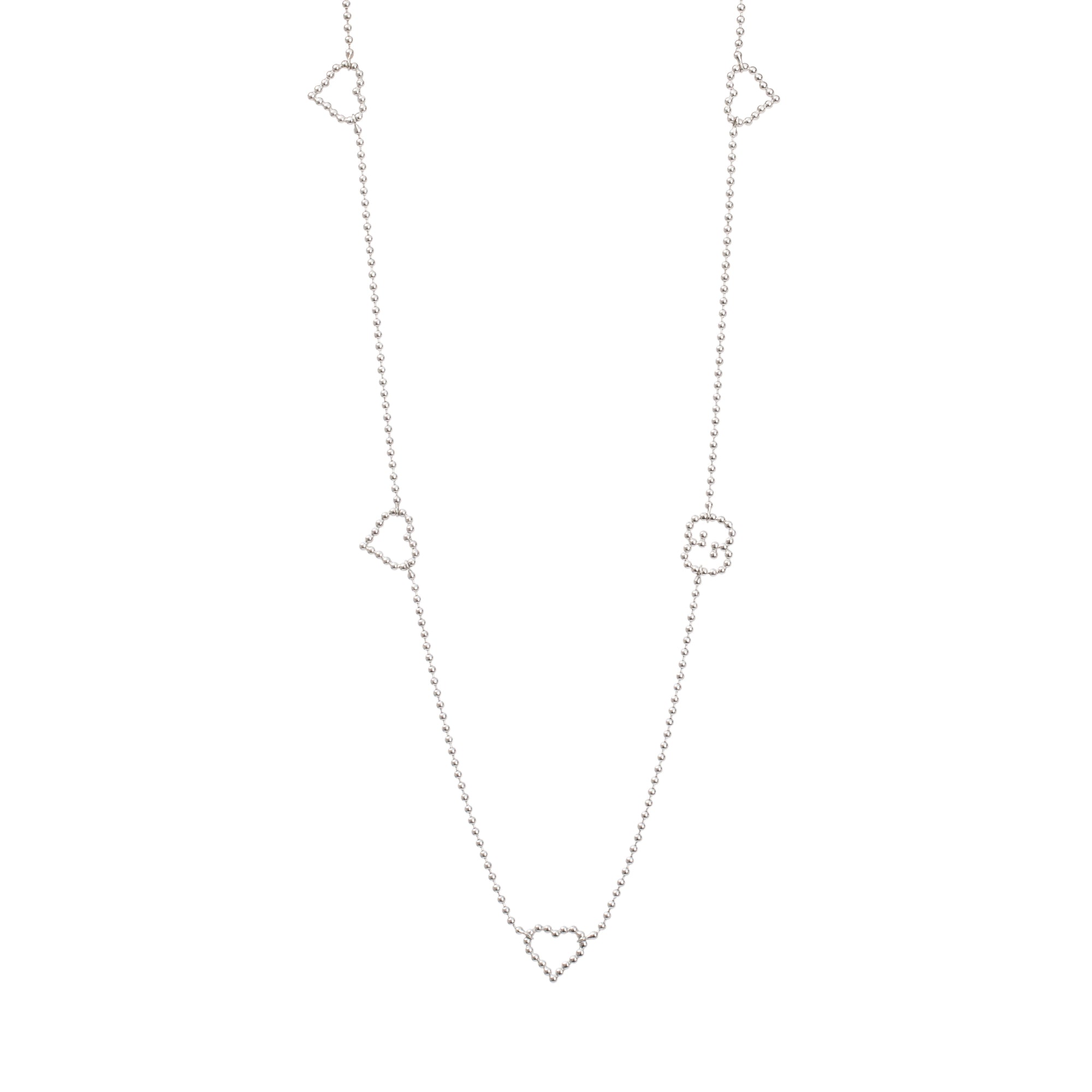 Gucci Sterling Silver Micro Boule Heart & Interlocking G Station Necklace