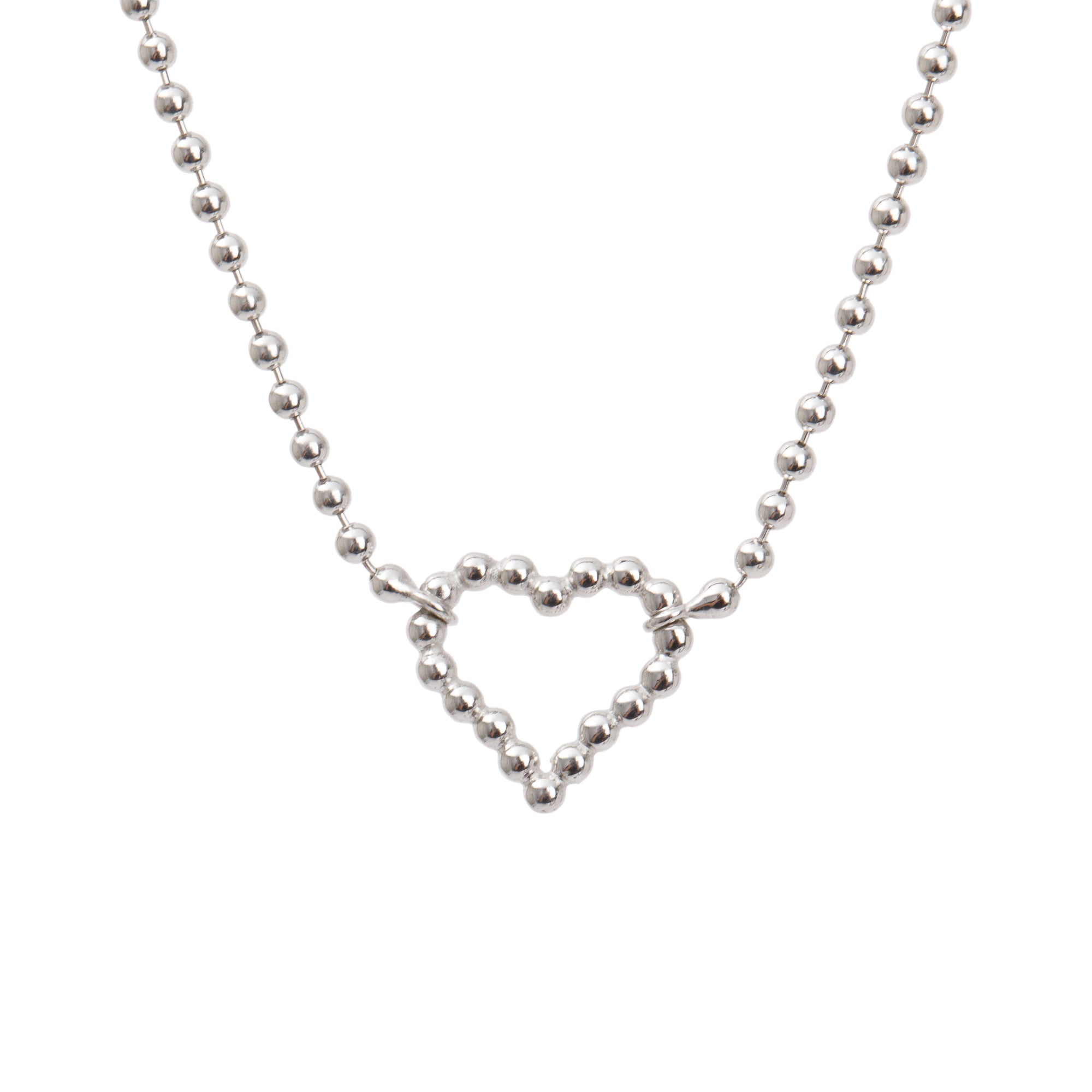 Gucci Sterling Silver Micro Boule Heart & Interlocking G Station Necklace