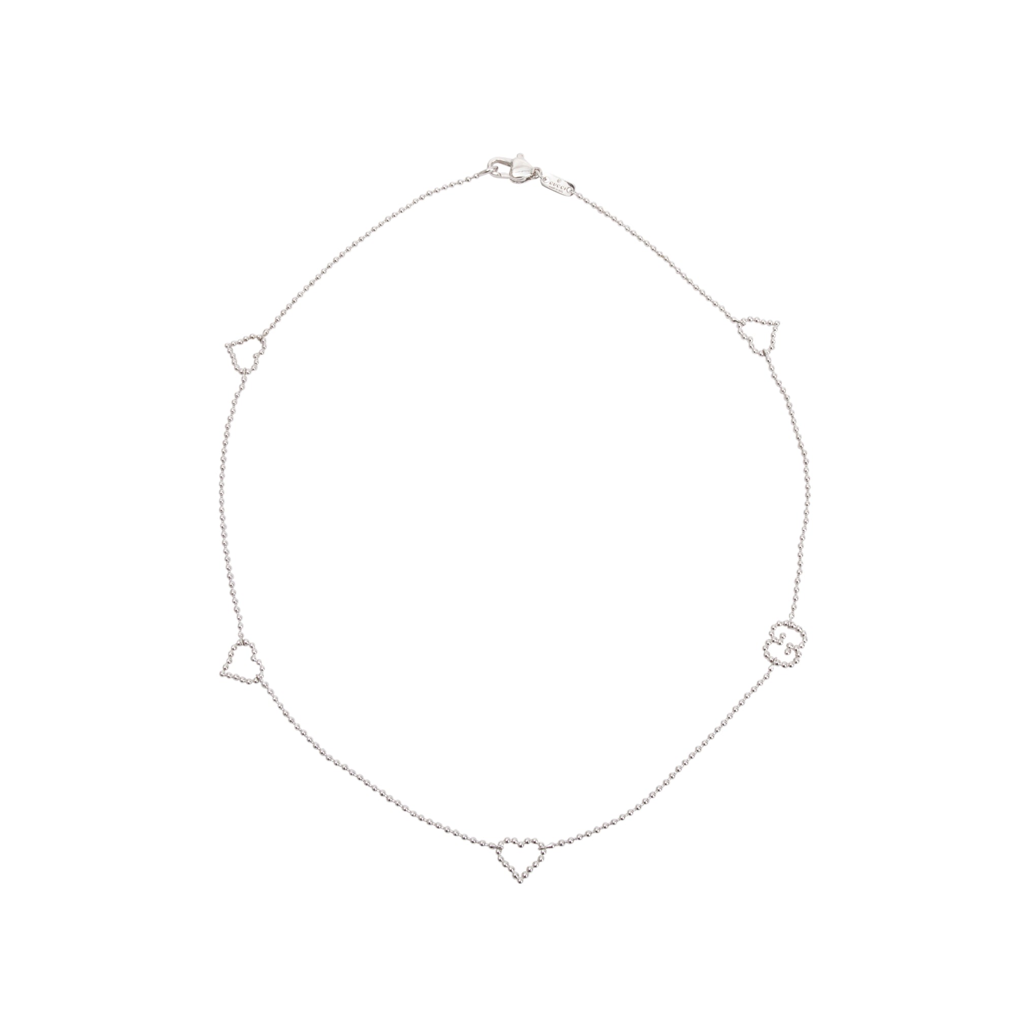 Gucci Sterling Silver Micro Boule Heart & Interlocking G Station Necklace