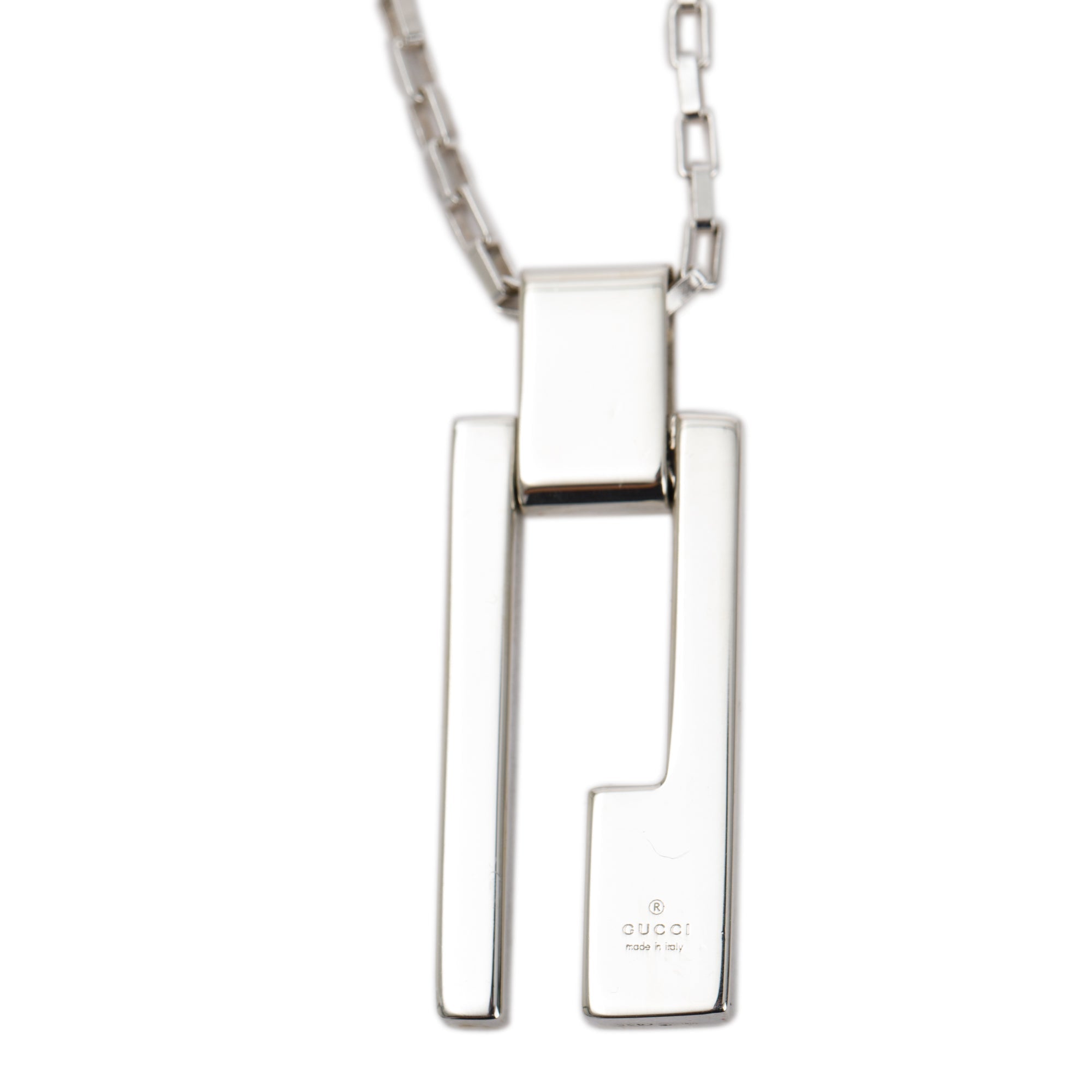 Gucci Sterling Silver Rectangular G Pendant Necklace