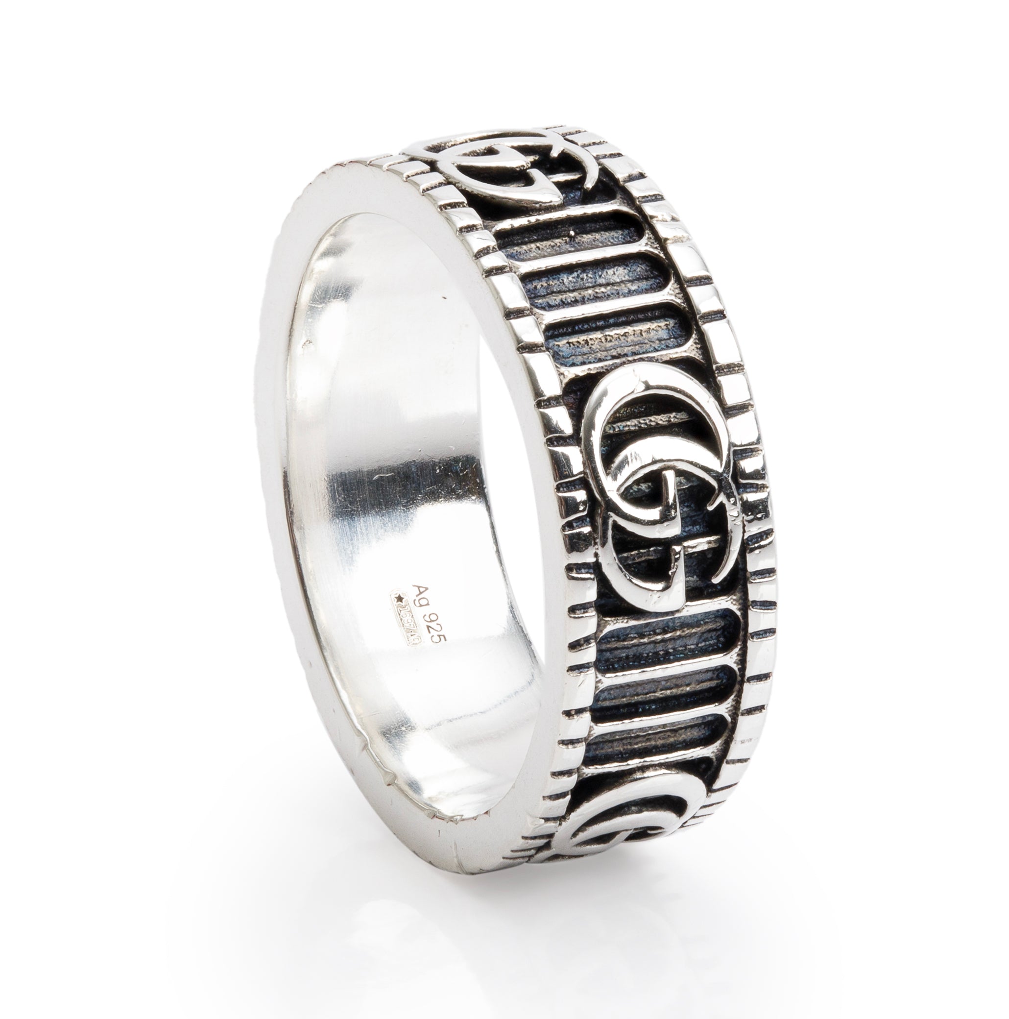 Gucci Sterling Silver Ring with Double G, Size 20 9