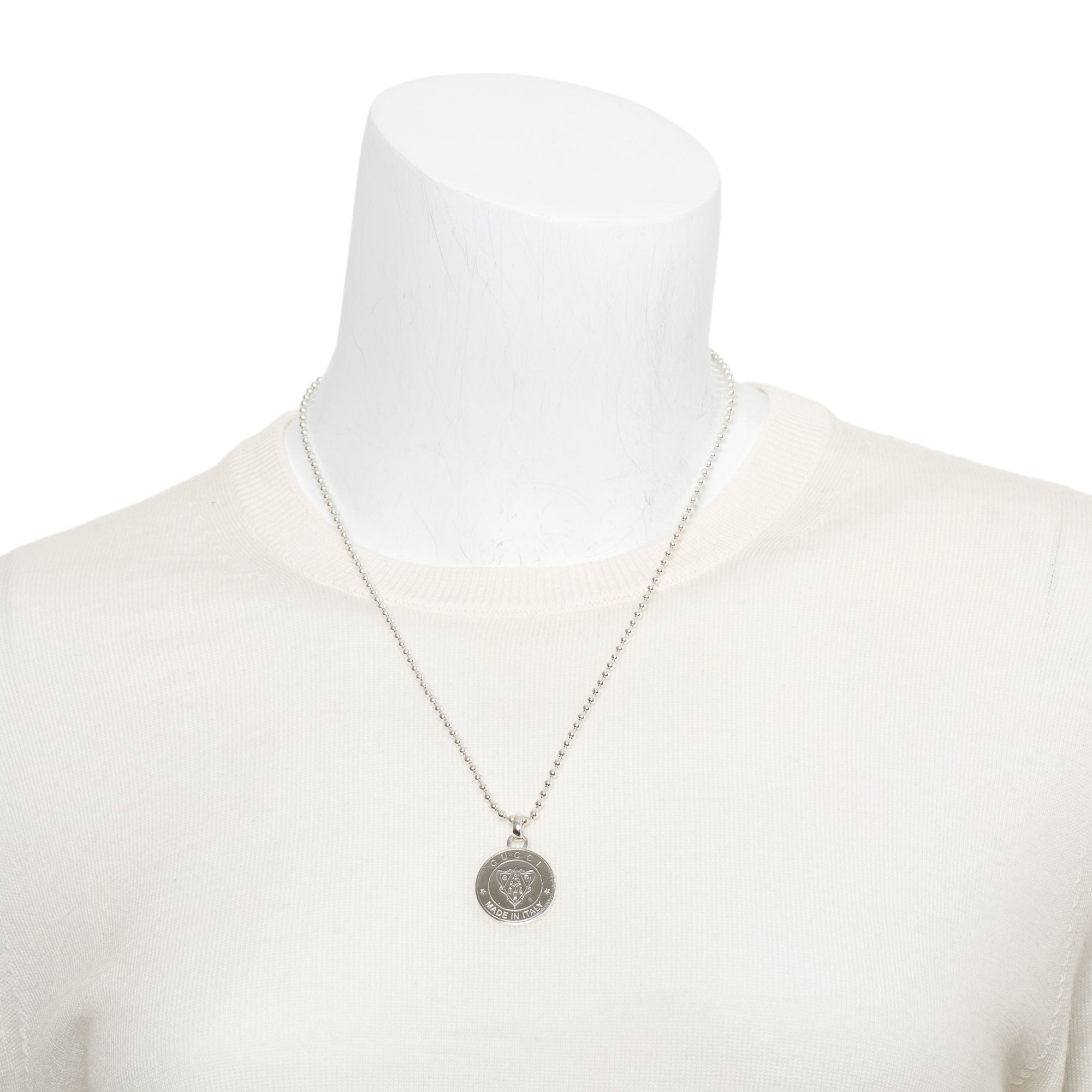 Gucci Sterling Silver Round Crest Pendant Necklace