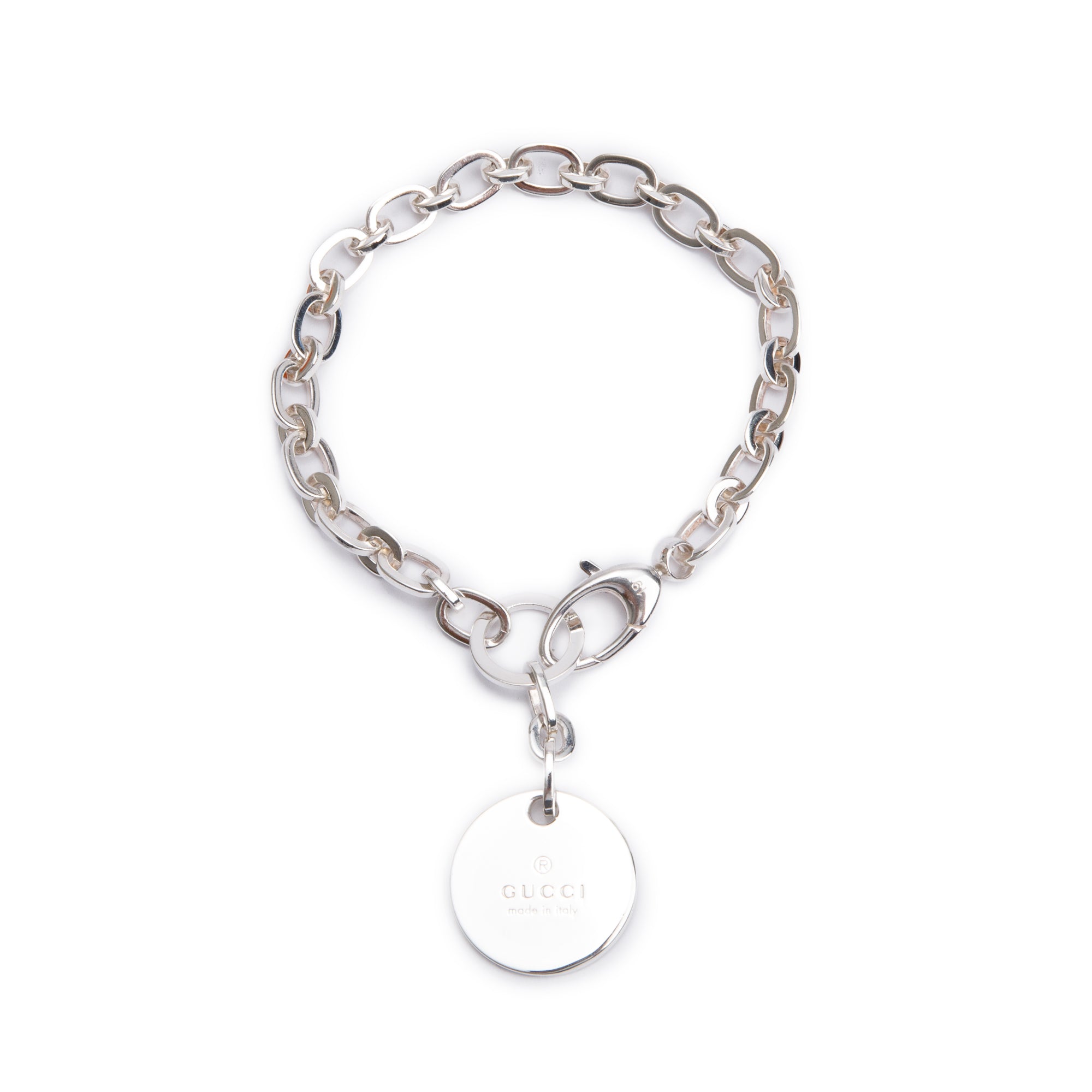Gucci Sterling Silver Round Tag Bracelet w/ Box