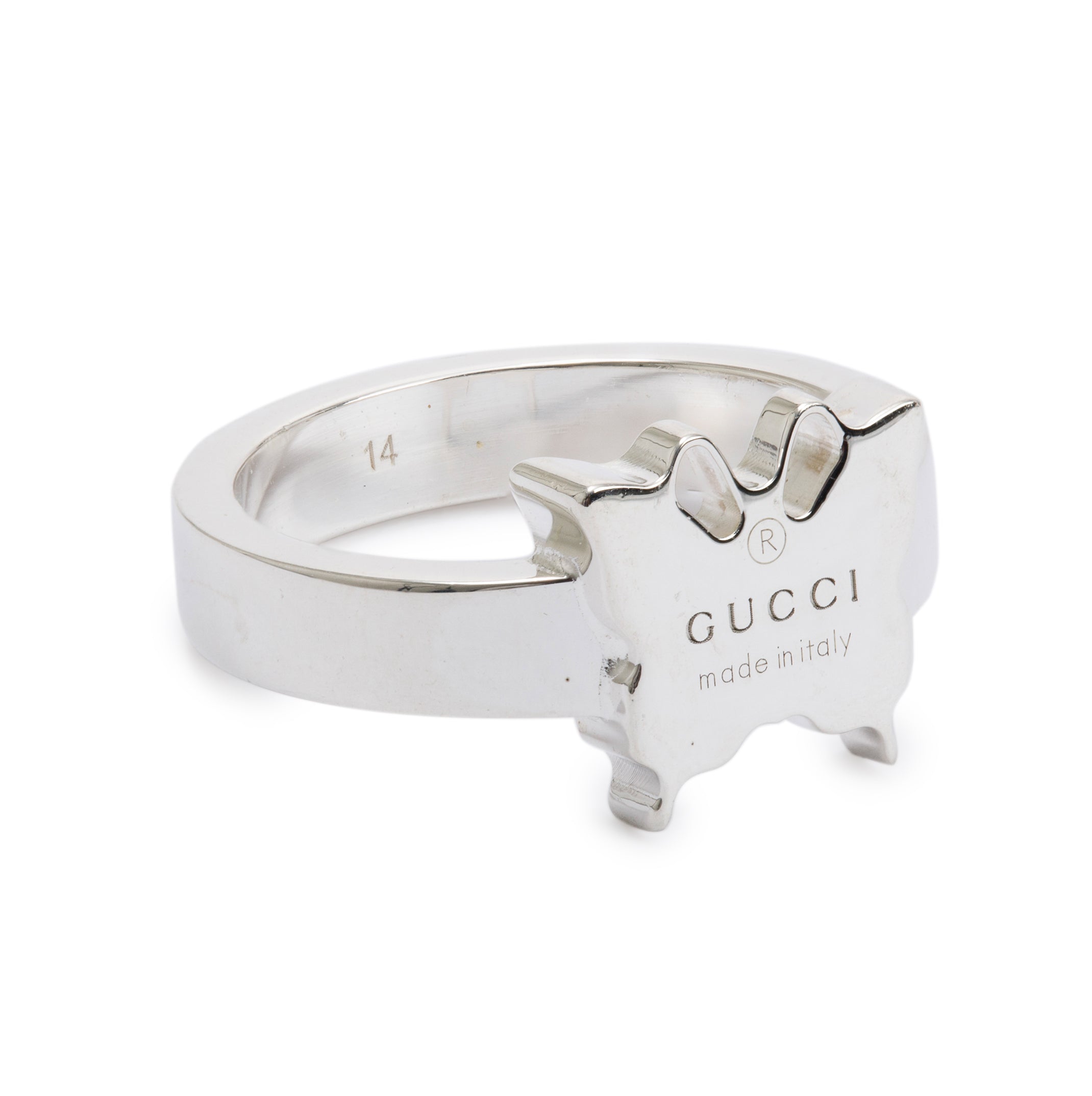 Gucci Sterling Silver Trademark Butterfly Ring, Size 6.75