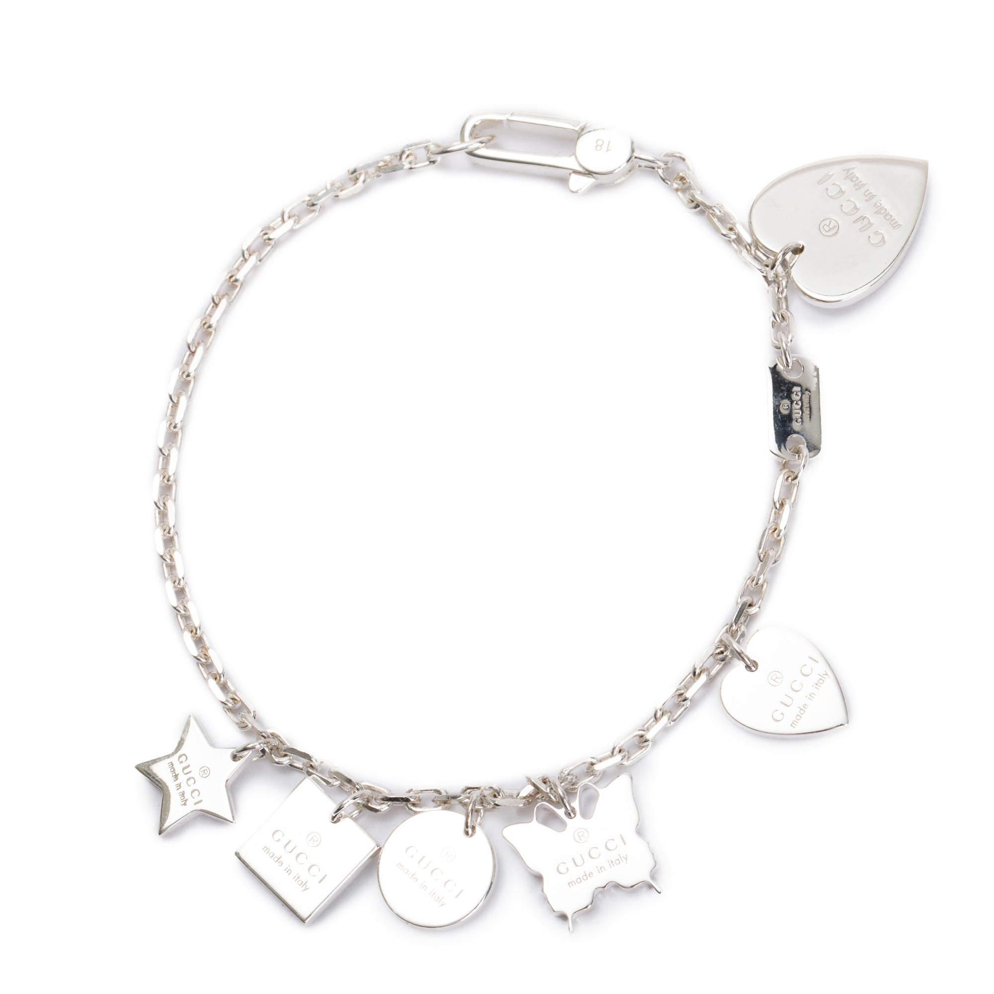 Gucci Sterling Silver Trademark Charm Bracelet w/ Box