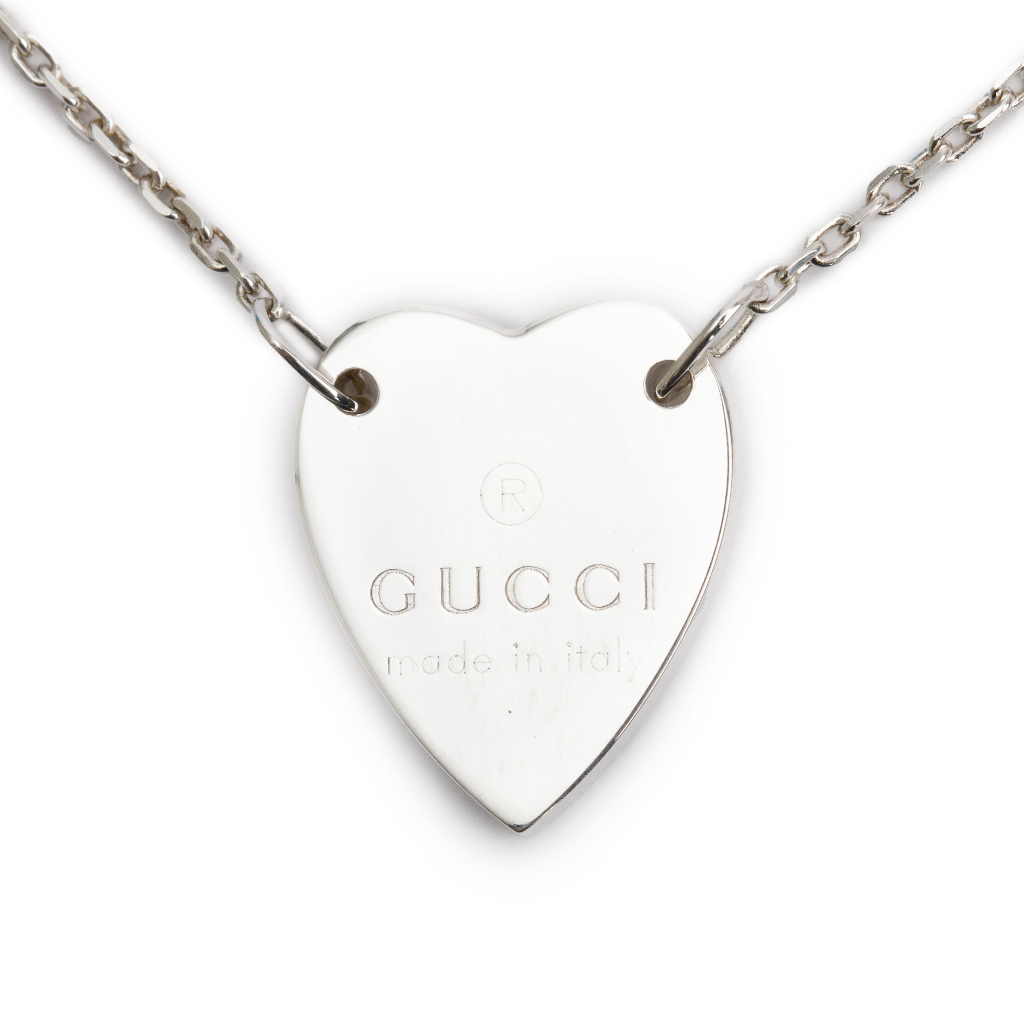 Gucci Sterling Silver Trademark Heart Pendant Necklace