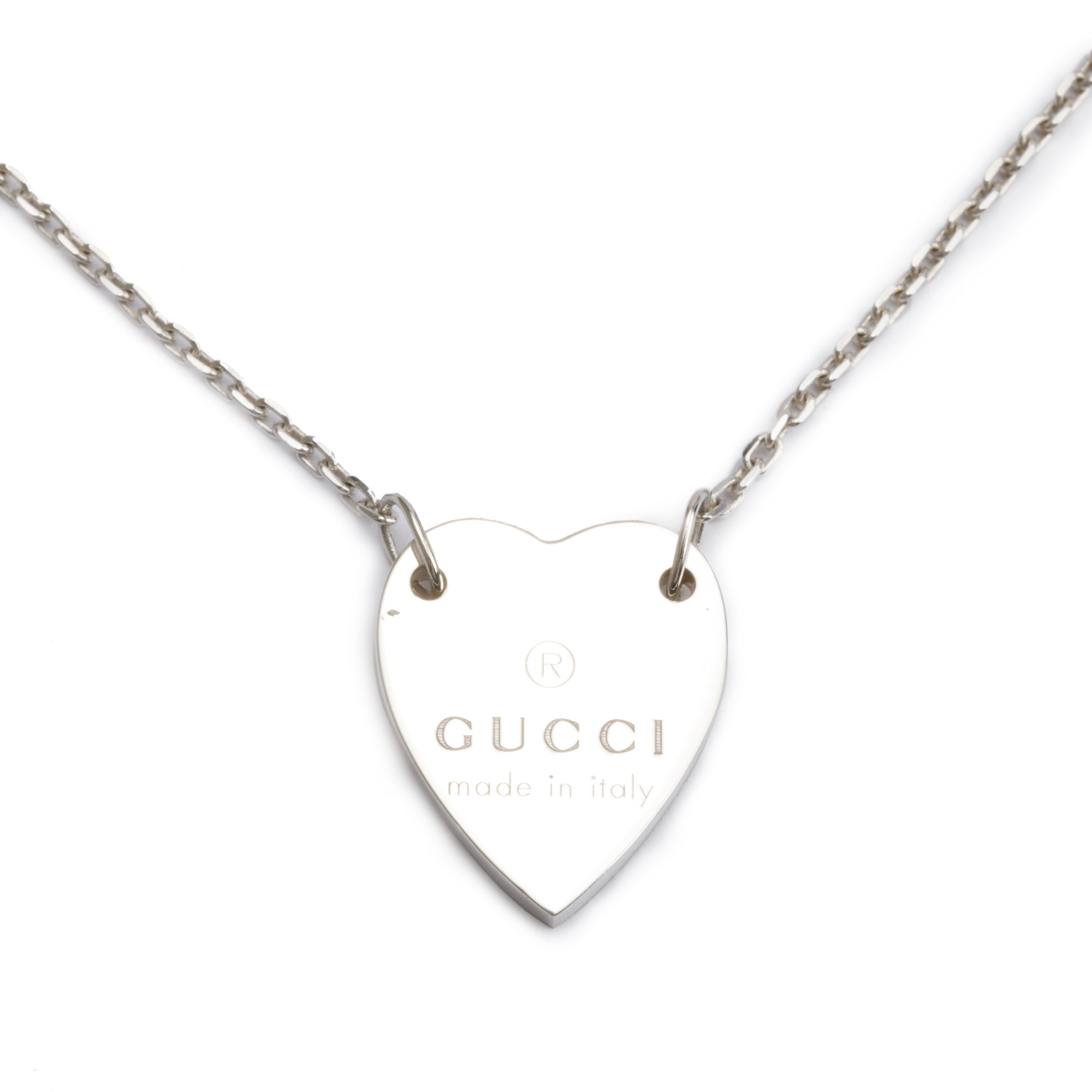 Gucci Sterling Silver Trademark Heart Pendant Necklace