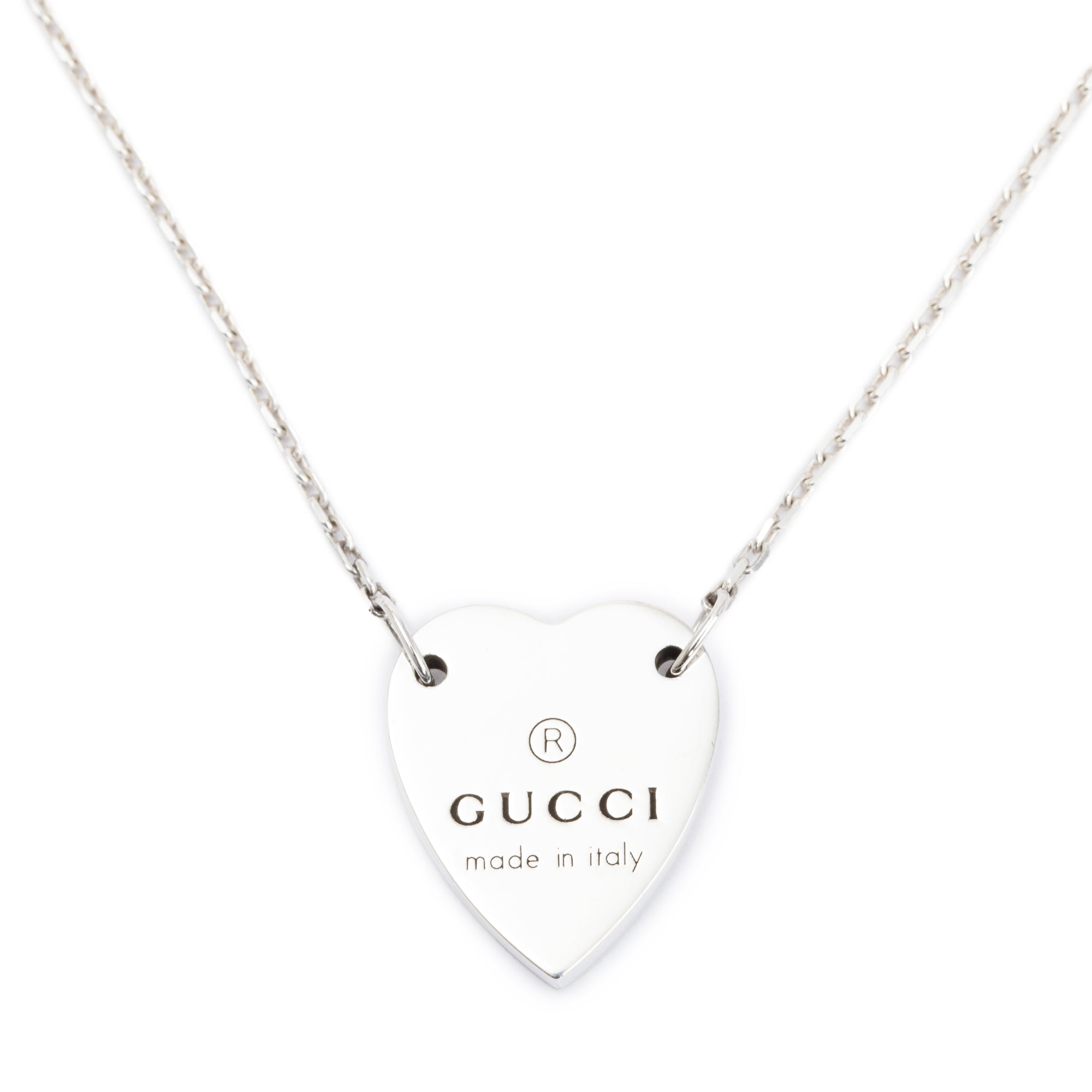 Gucci Sterling Silver Trademark Heart Pendant Necklace
