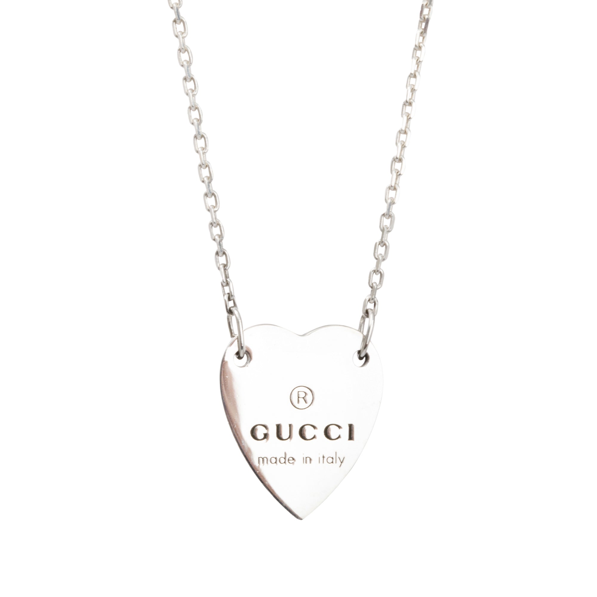 Gucci Sterling Silver Trademark Heart Pendant Necklace