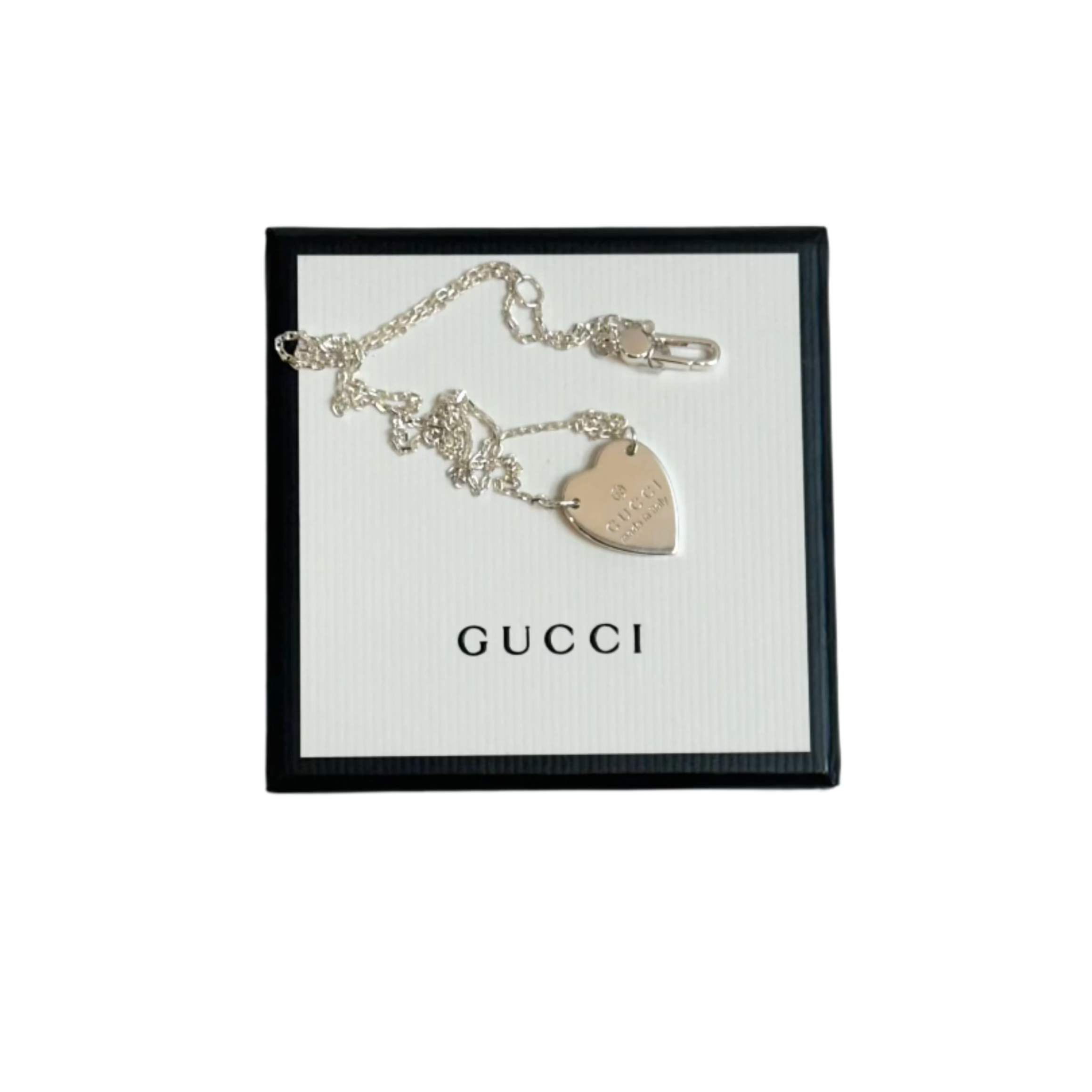 Gucci Sterling Silver Trademark Heart Pendant Necklace w/ Box