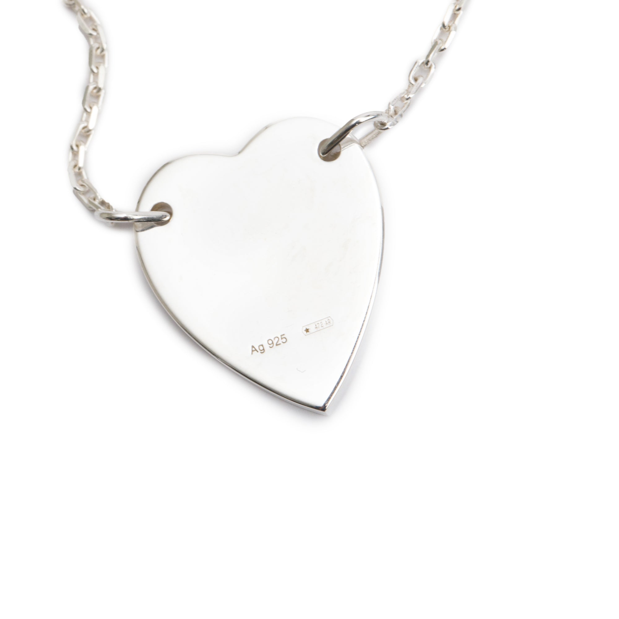 Gucci Sterling Silver Trademark Heart Pendant Necklace w/ Box
