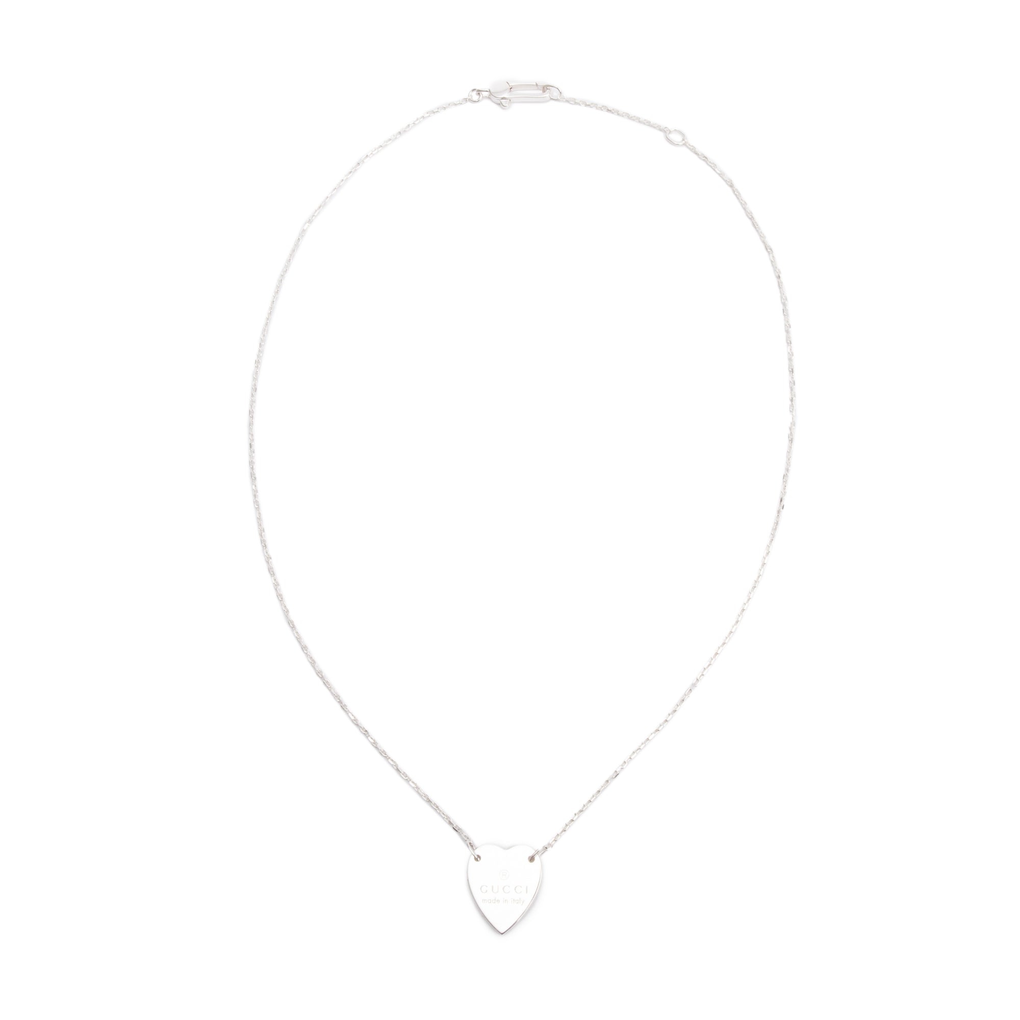 Gucci Sterling Silver Trademark Heart Pendant Necklace w/ Box