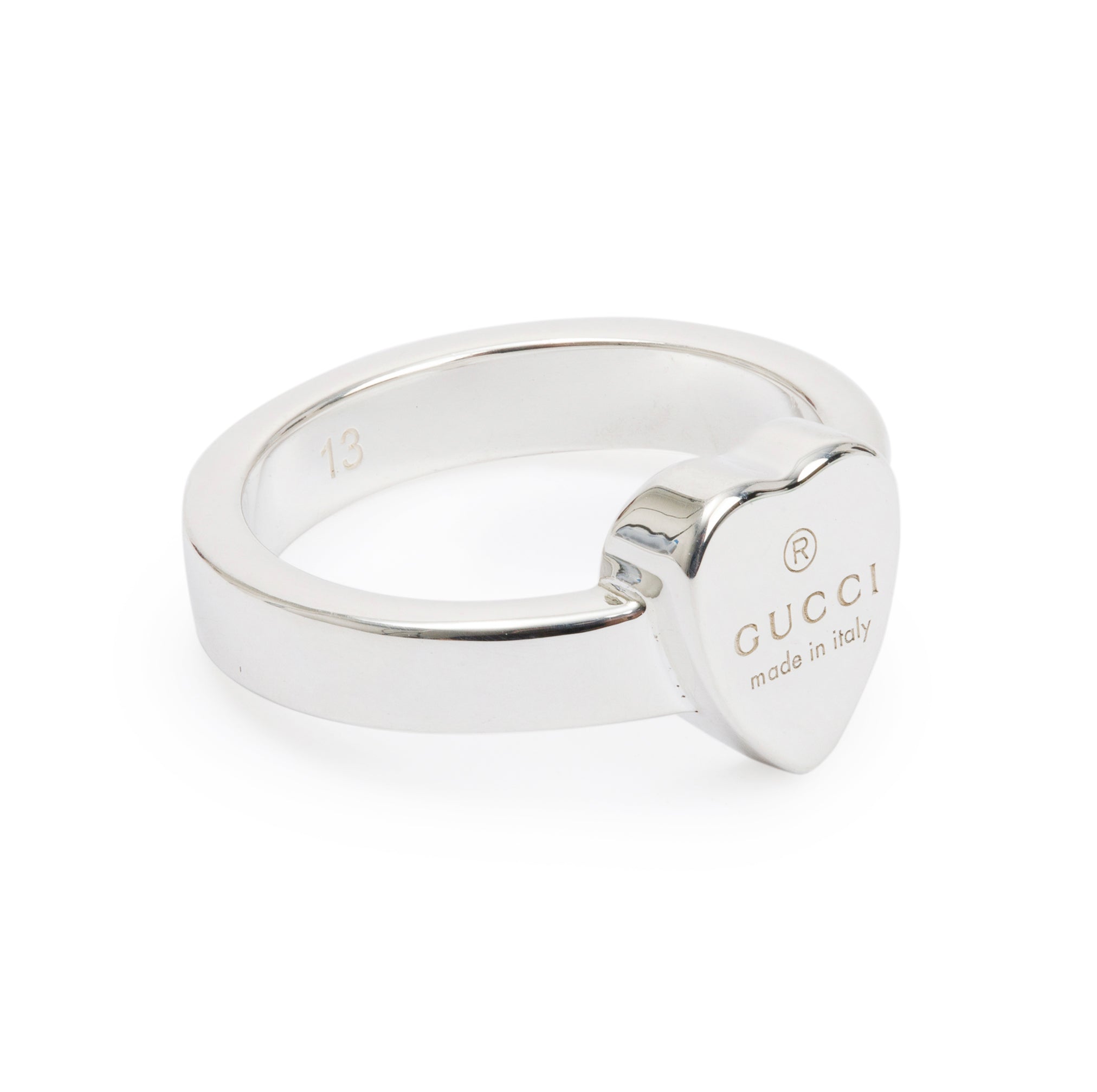 Gucci Sterling Silver Trademark Heart Ring, Size 13 6.5