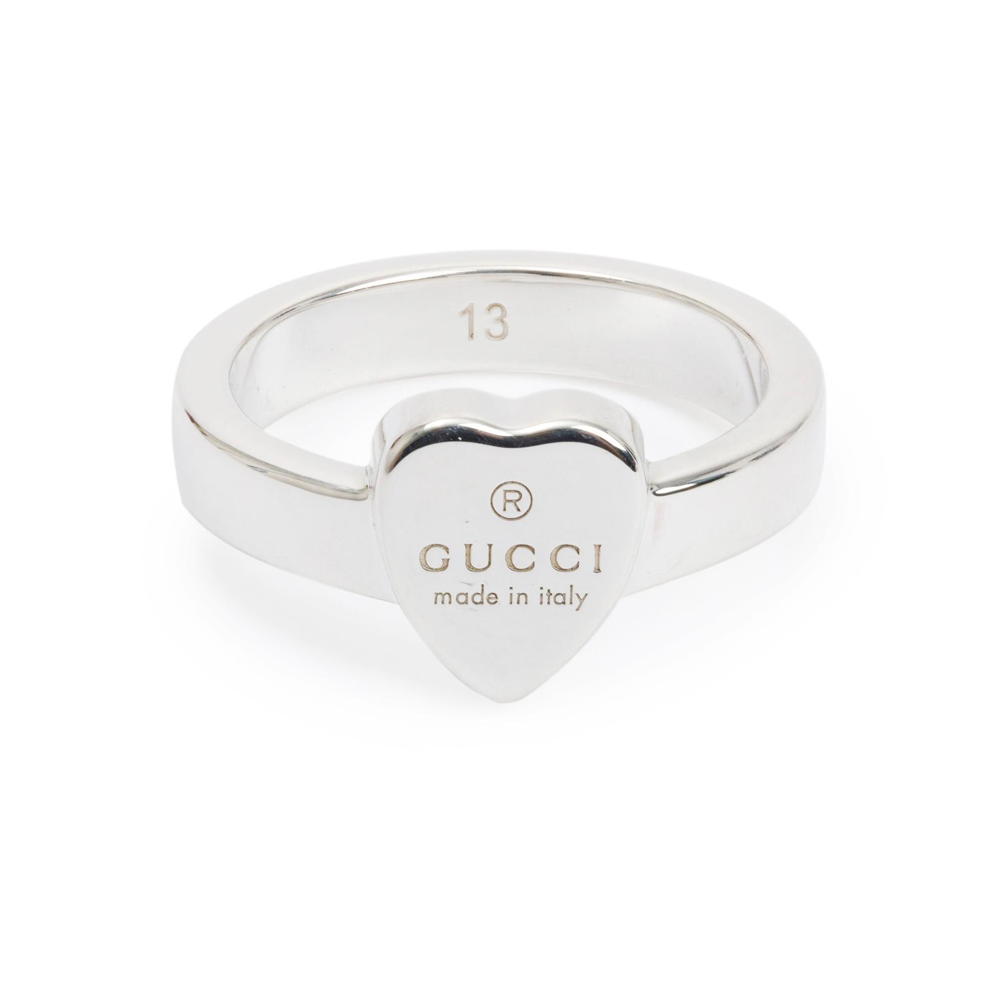 Gucci Sterling Silver Trademark Heart Ring, Size 13 6.5