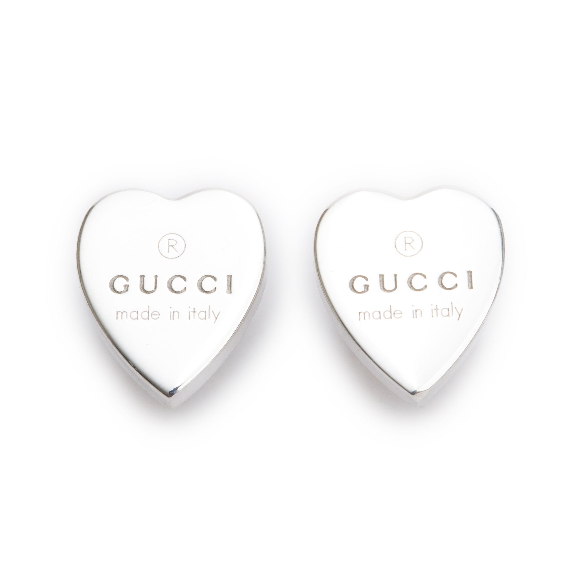 Gucci Sterling Silver Trademark Heart Stud Earrings w/ Box