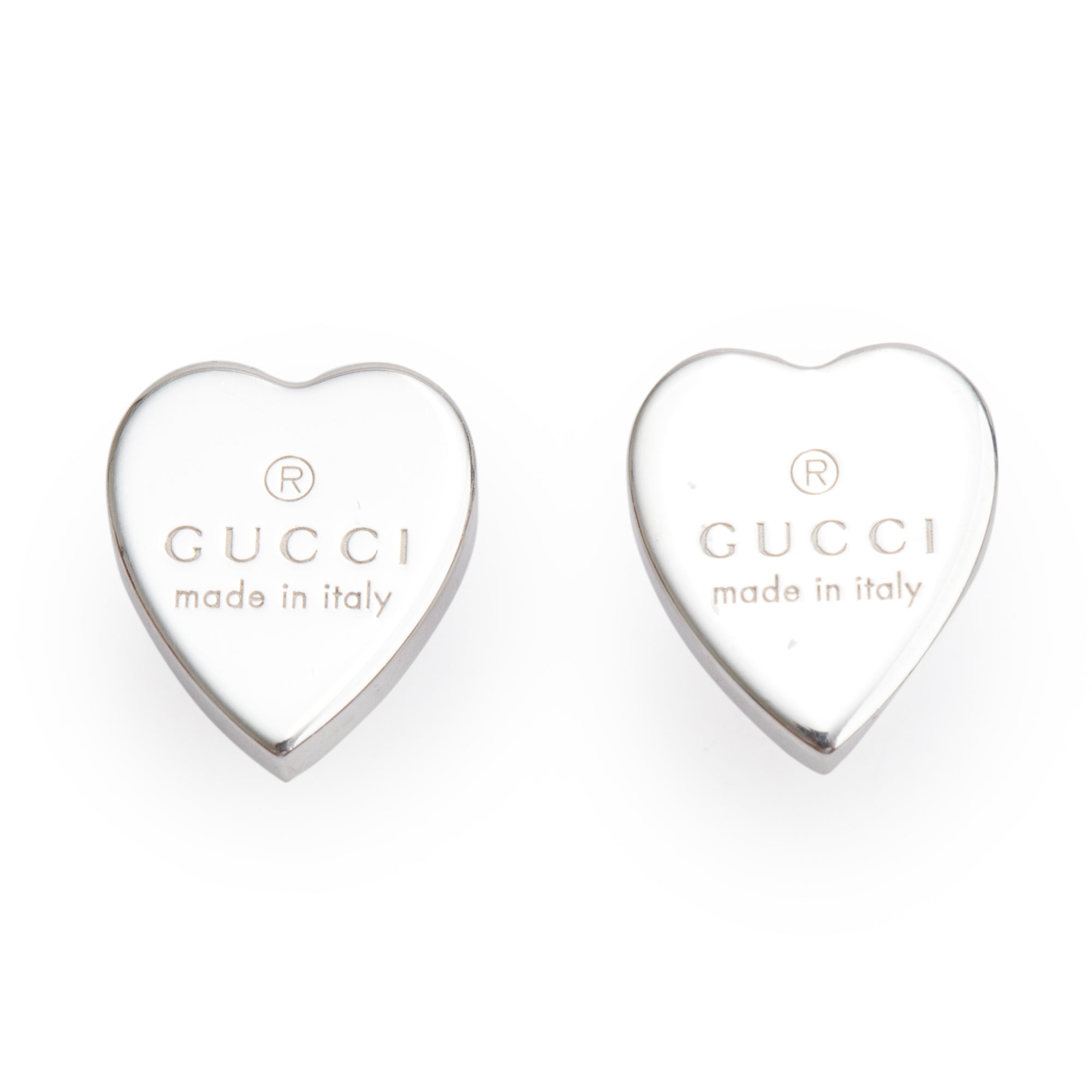 Gucci Sterling Silver Trademark Heart Stud Earrings w/ Box