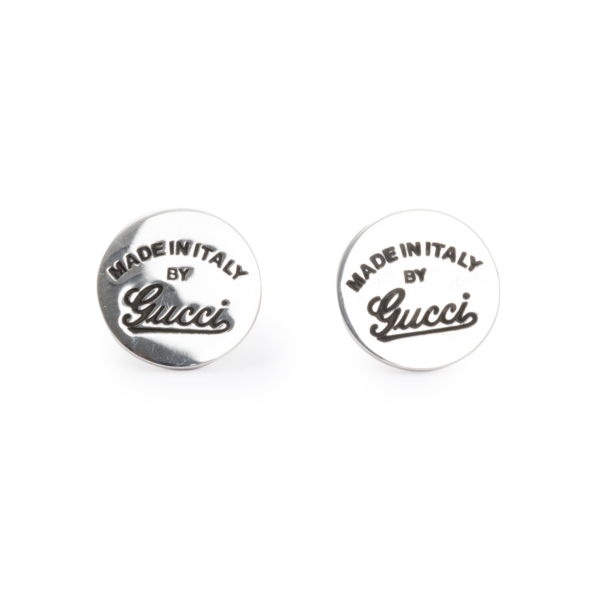 Gucci Sterling Silver Trademark Round Stud Earrings