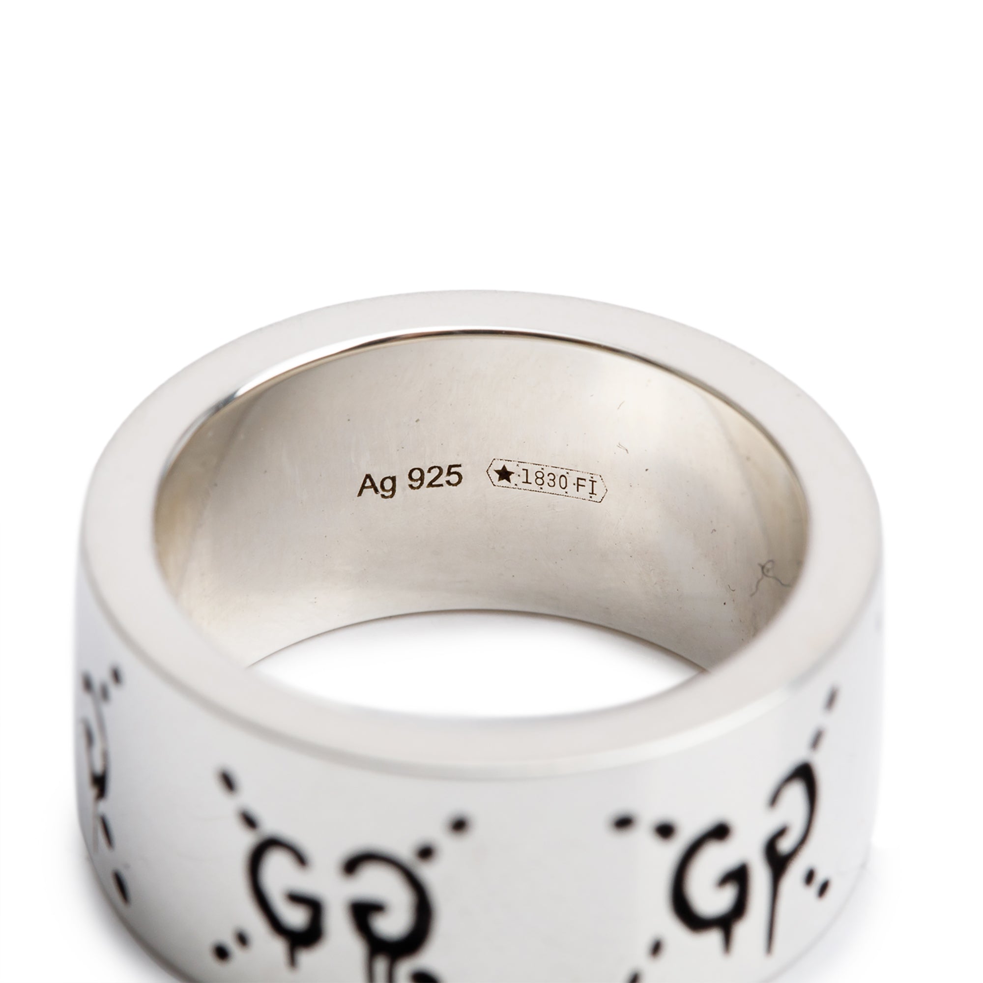 Gucci Sterling Silver Wide 9 MM Ghost Ring, Size 10 5