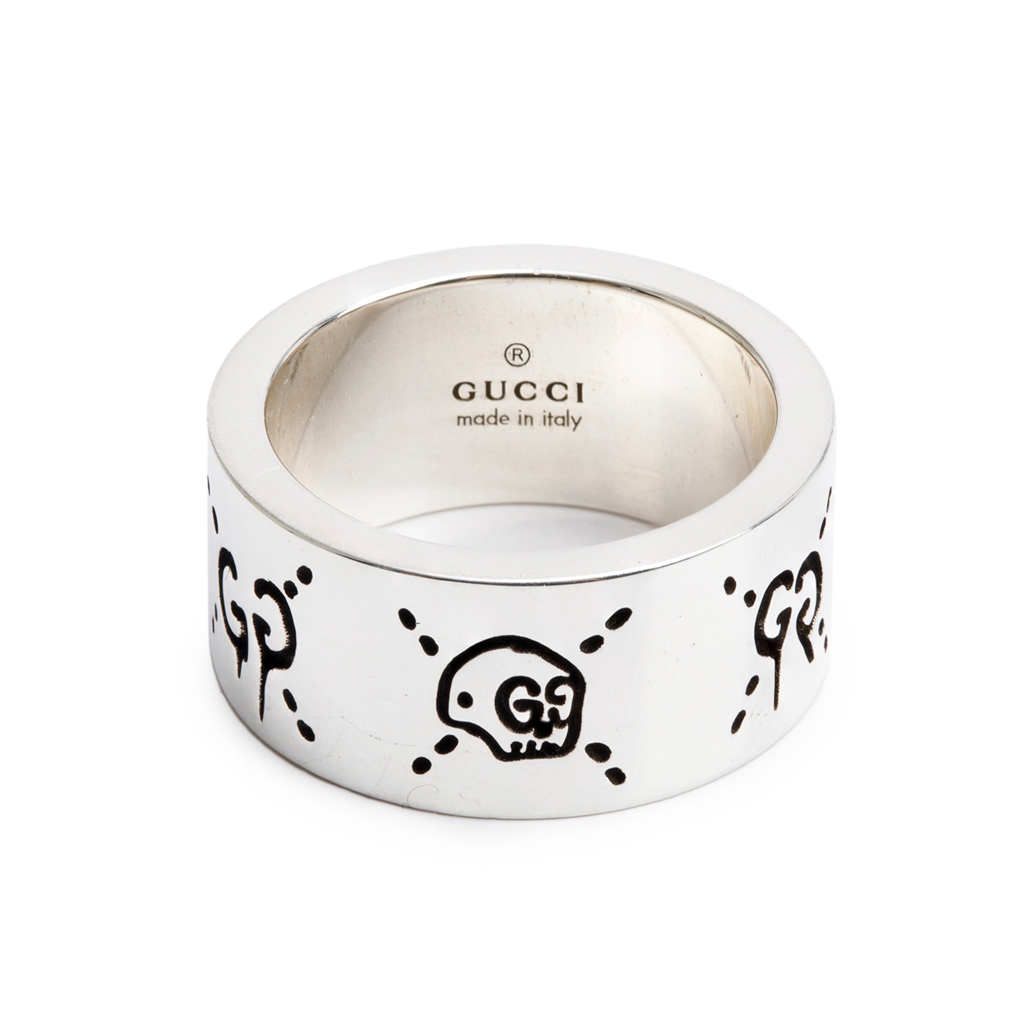Gucci Sterling Silver Wide 9 MM Ghost Ring, Size 10 5