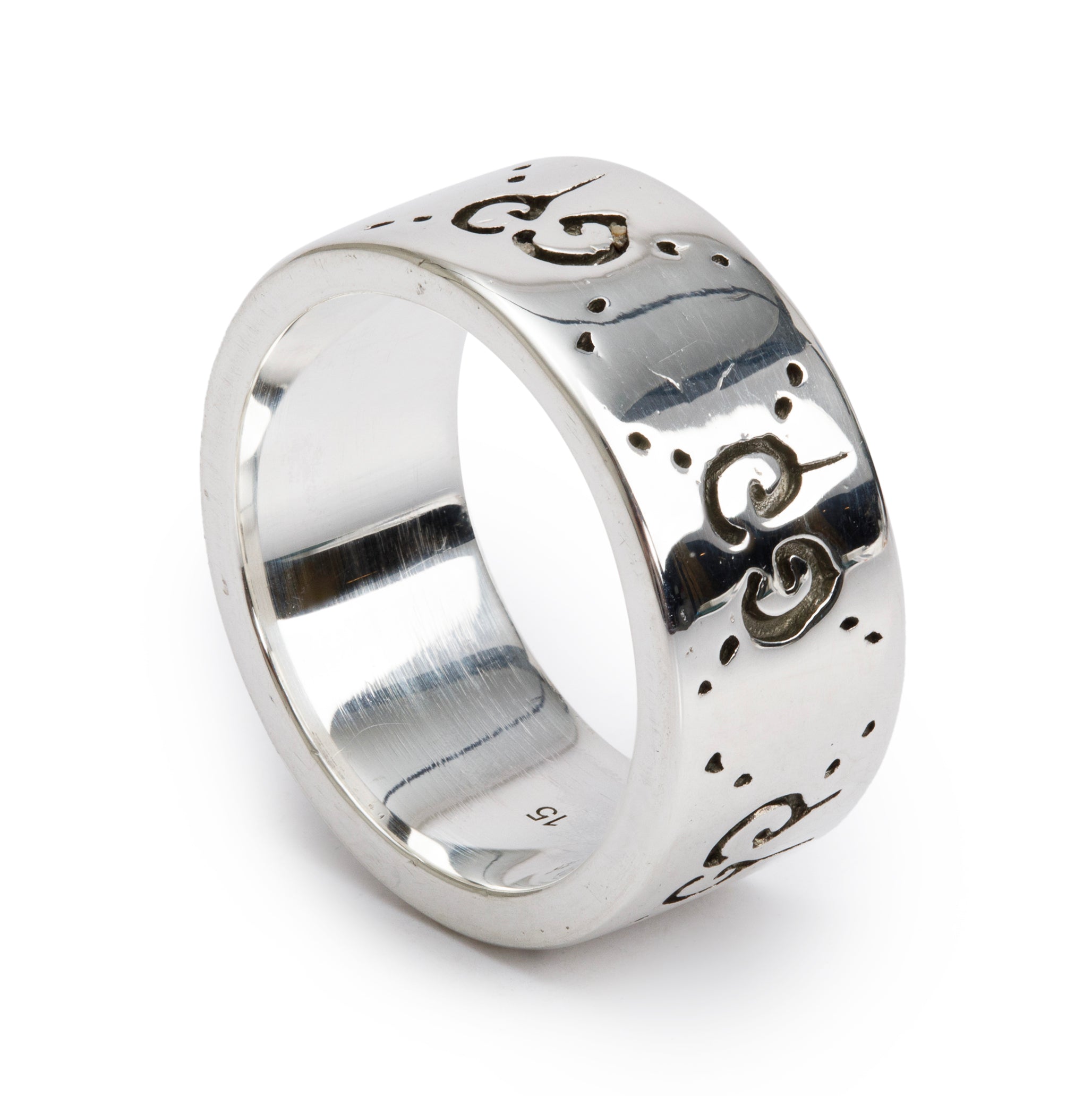 Gucci Sterling Silver Wide 9 MM Ghost Ring, Size 15 7