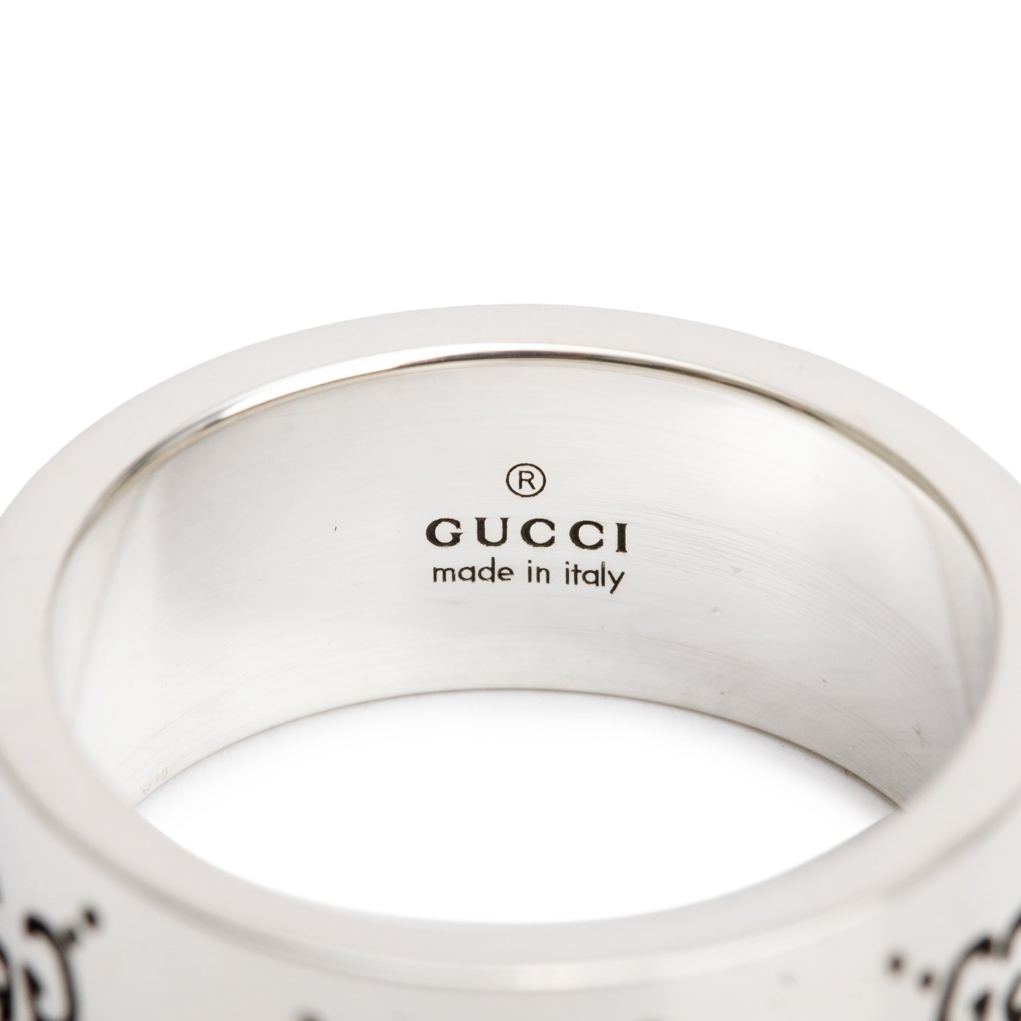 Gucci Sterling Silver Wide 9 MM Ghost Ring, Size 20 9 w/ Box