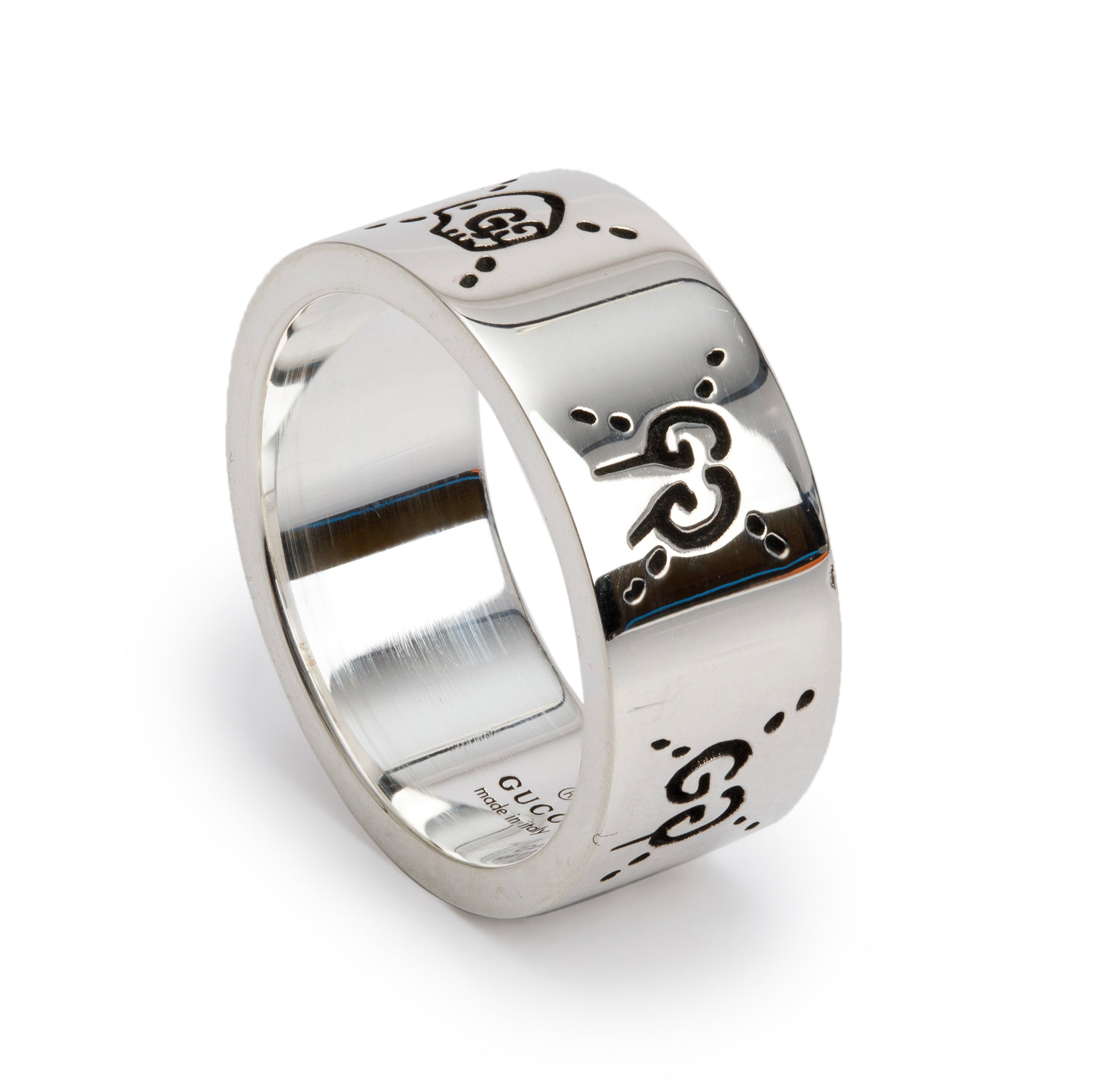 Gucci Sterling Silver Wide 9 MM Ghost Ring, Size 20 9 w/ Box