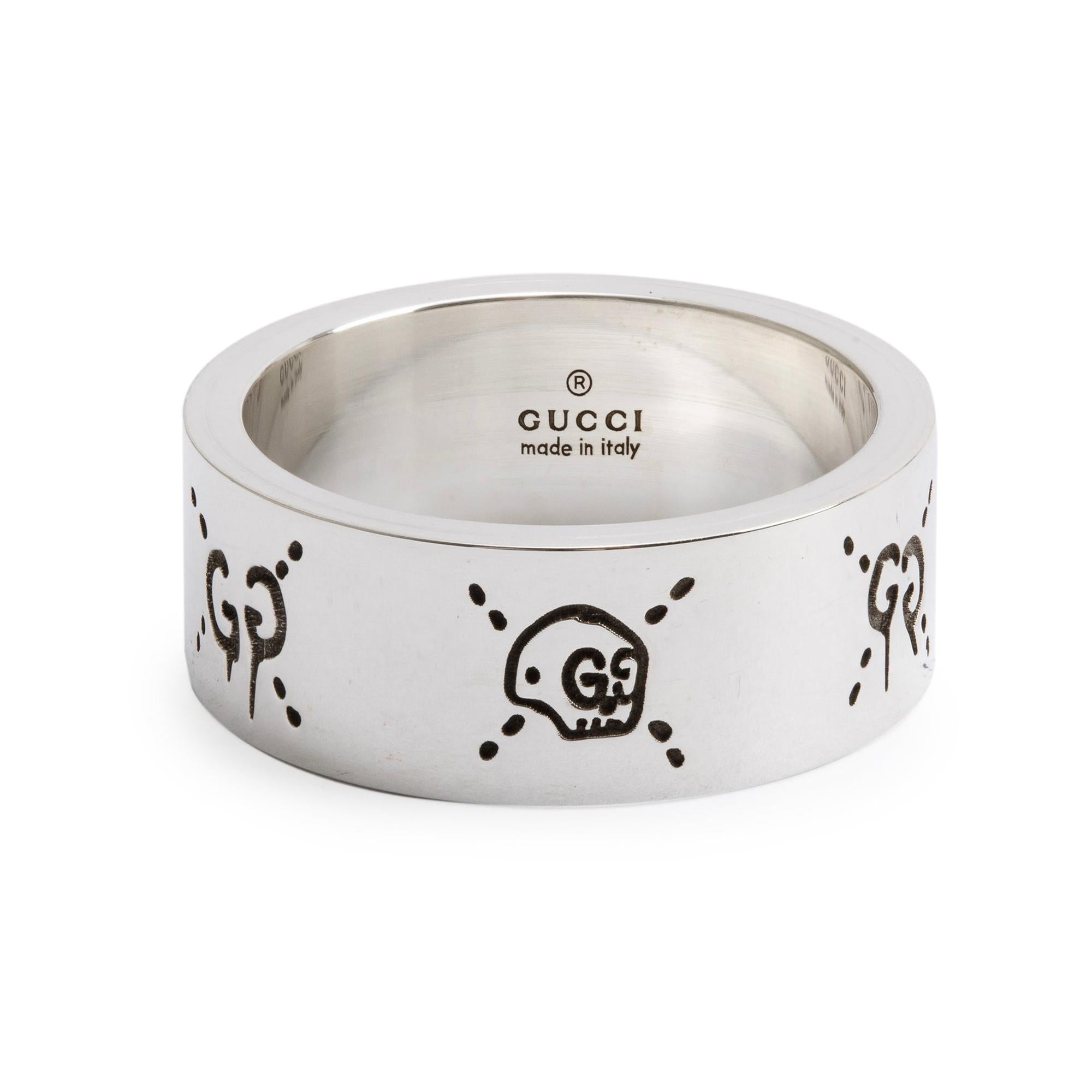 Gucci Sterling Silver Wide 9MM Ghost Ring, Size 25 11