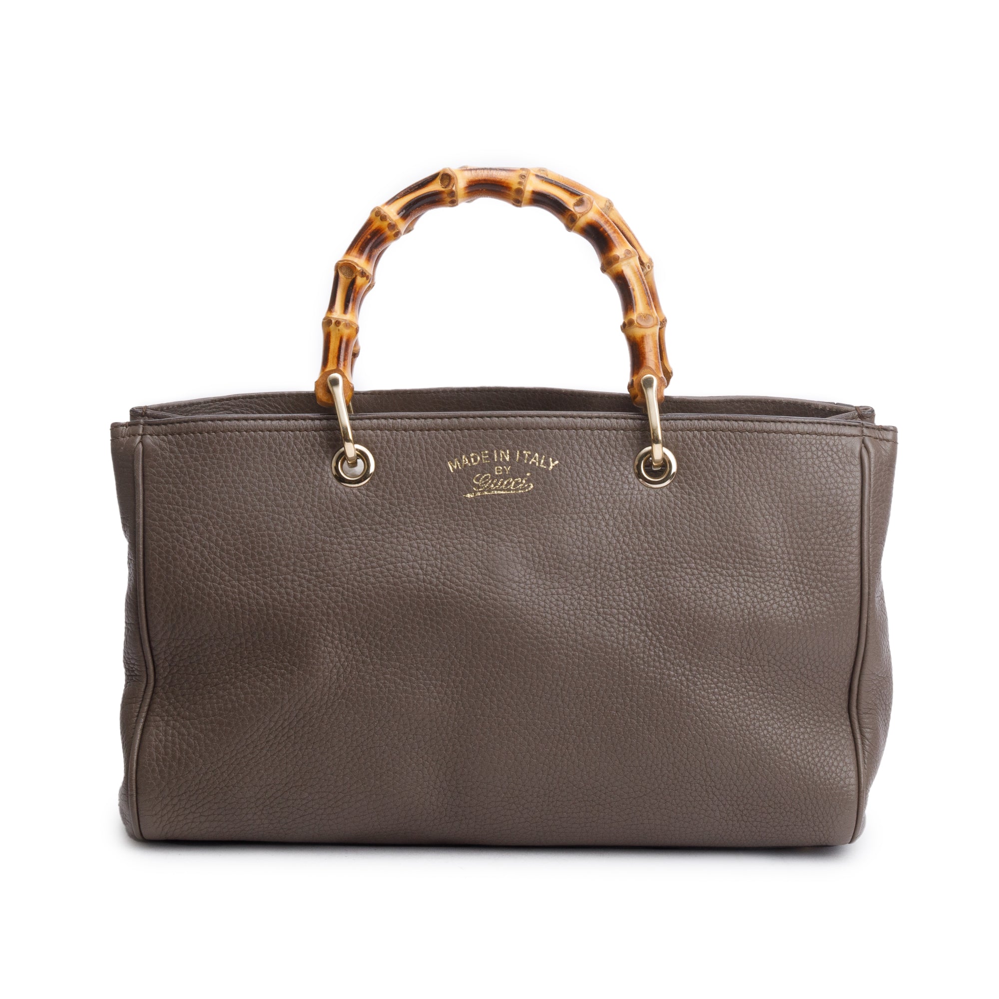 Gucci Taupe Calfskin Leather Medium Bamboo Shopper Tote w/ Strap