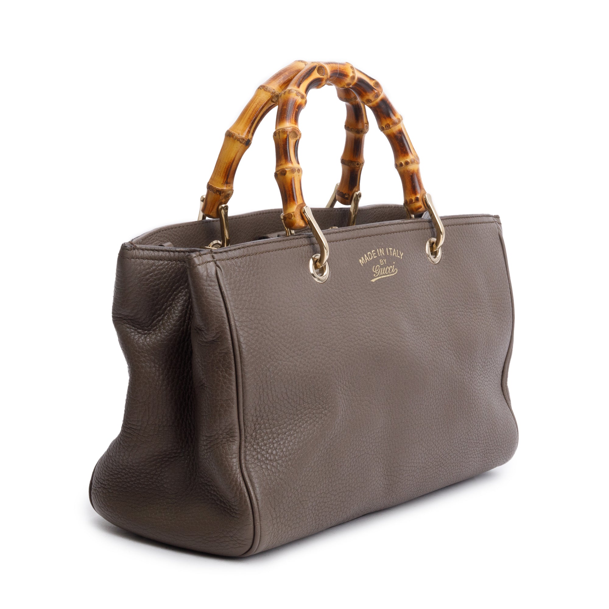 Gucci Taupe Calfskin Leather Medium Bamboo Shopper Tote w/ Strap