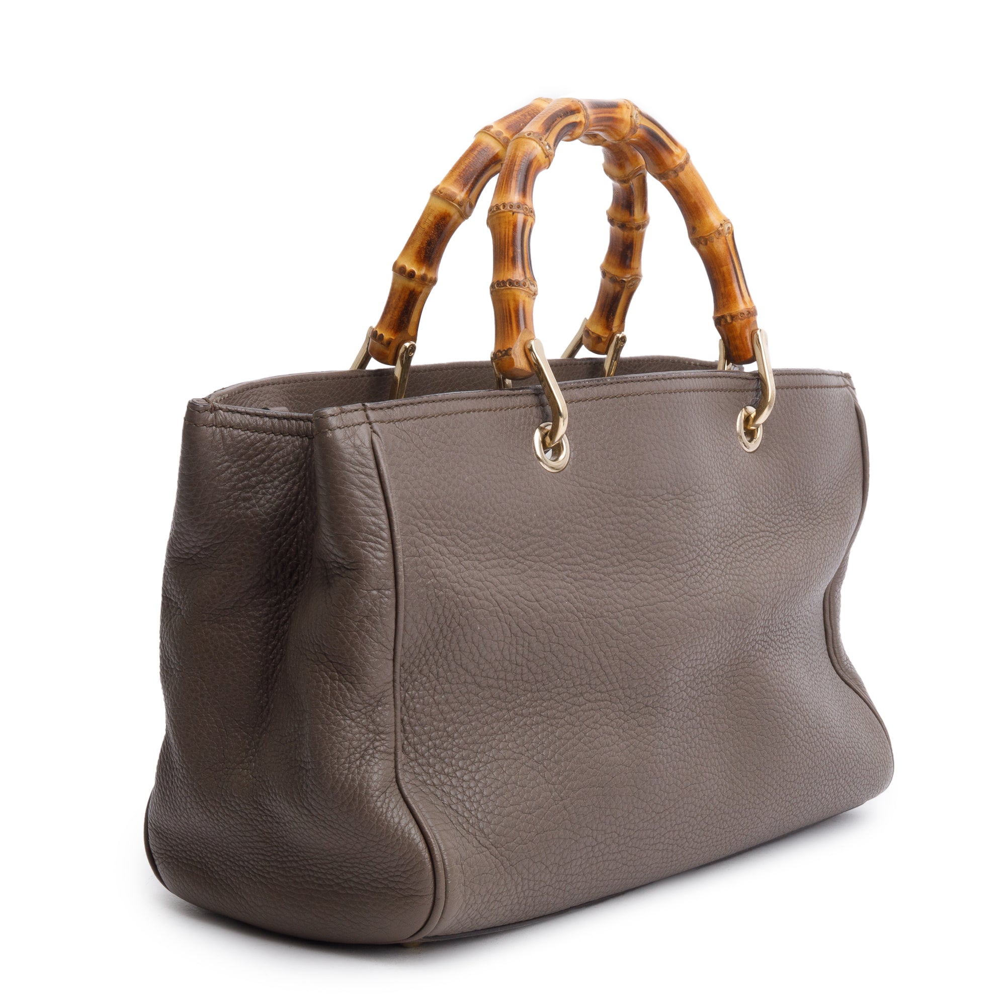 Gucci Taupe Calfskin Leather Medium Bamboo Shopper Tote w/ Strap