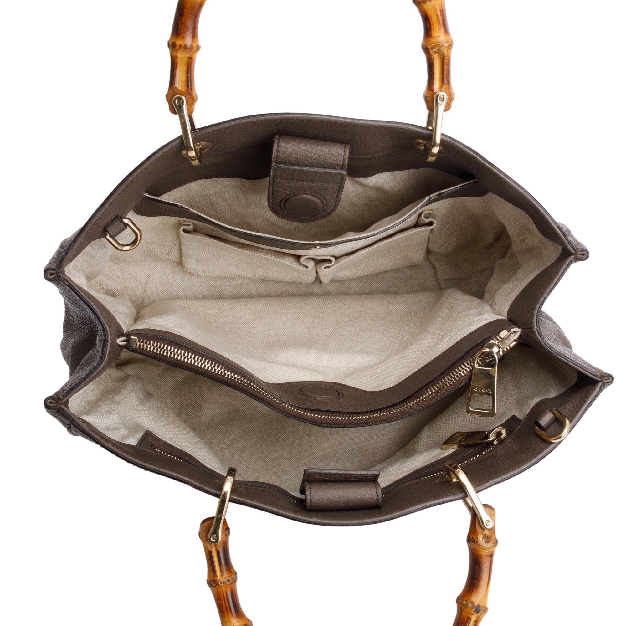Gucci Taupe Calfskin Leather Medium Bamboo Shopper Tote w/ Strap