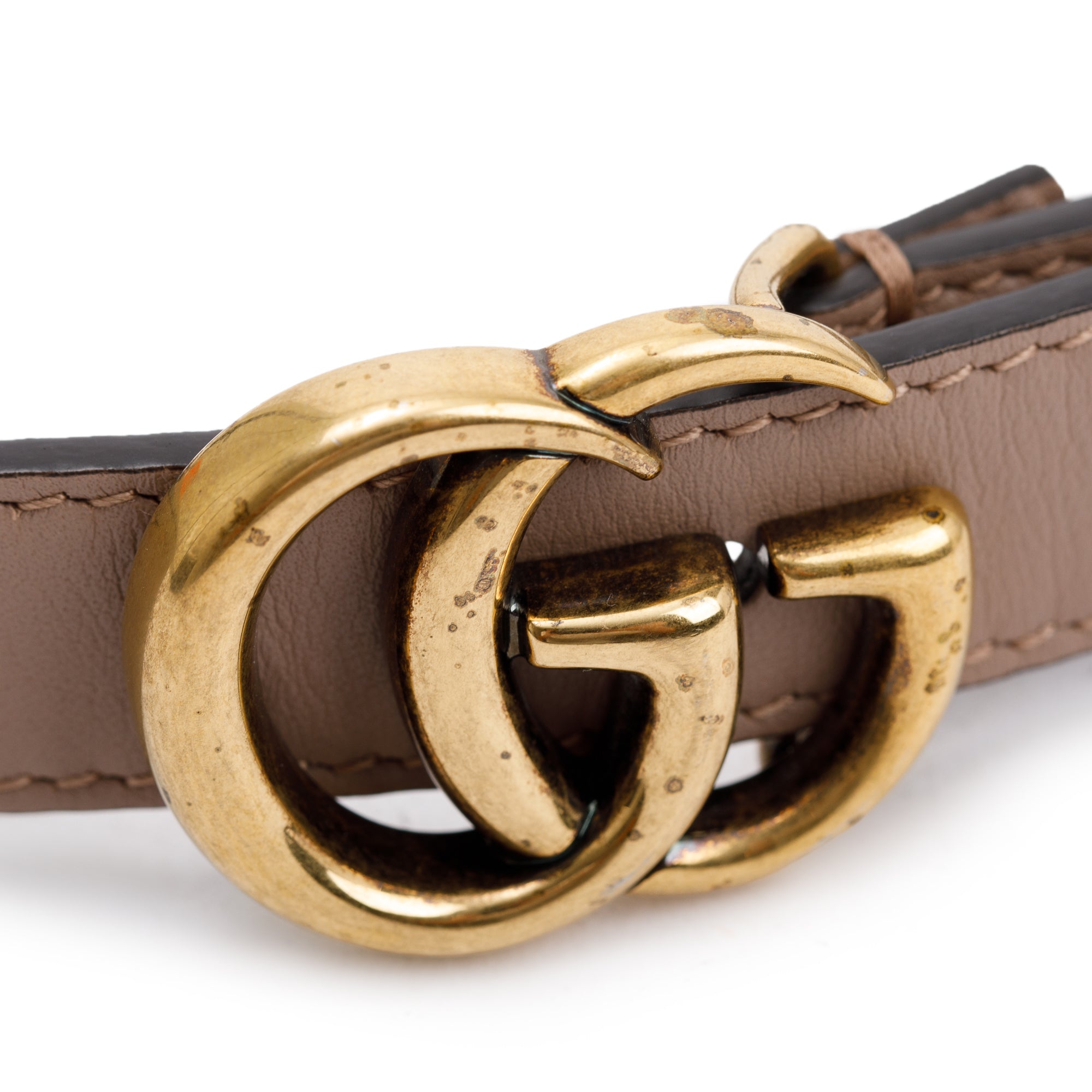 Gucci Thin Beige Leather Belt with Double G Buckle, 85 34 w/ Box