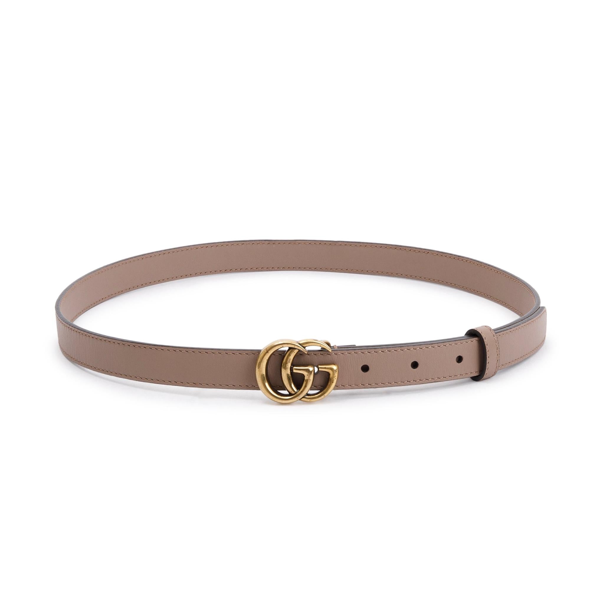 Gucci Thin Beige Leather Belt with Double G Buckle, 85 34 w/ Box
