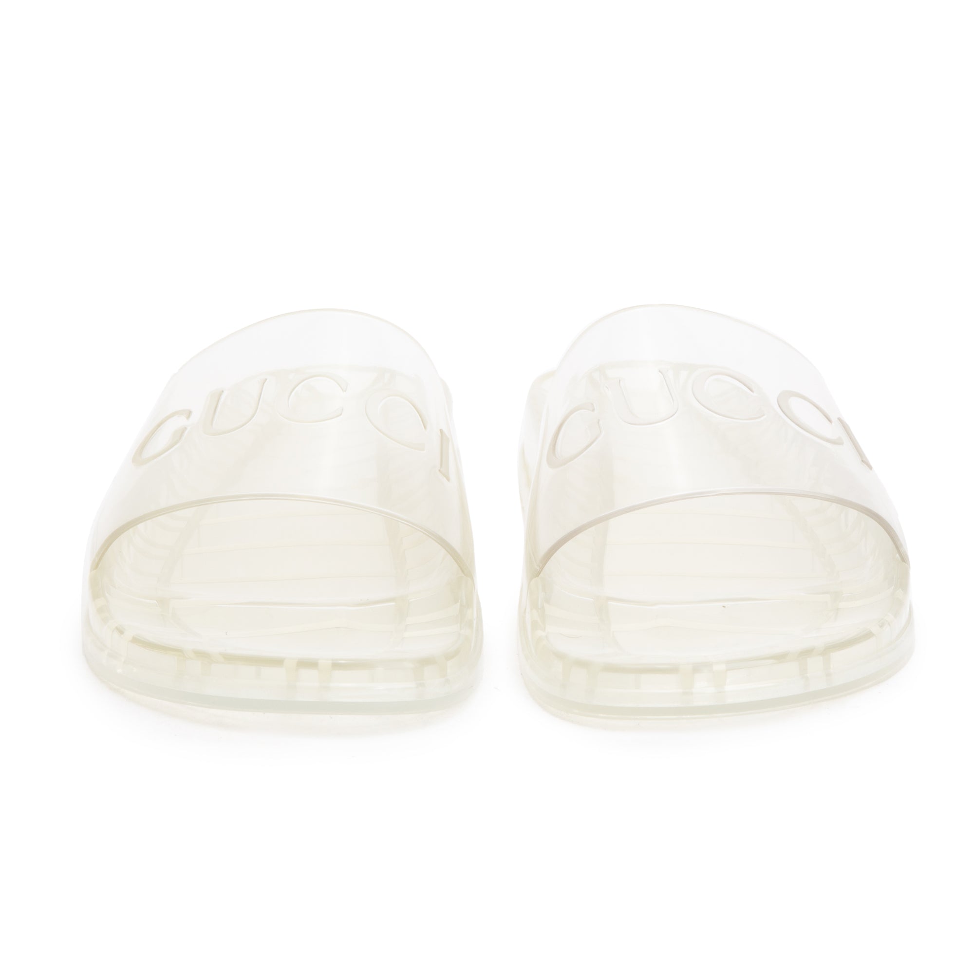 Gucci Transparent Rubber Logo Slides, Size 11 w/ Box