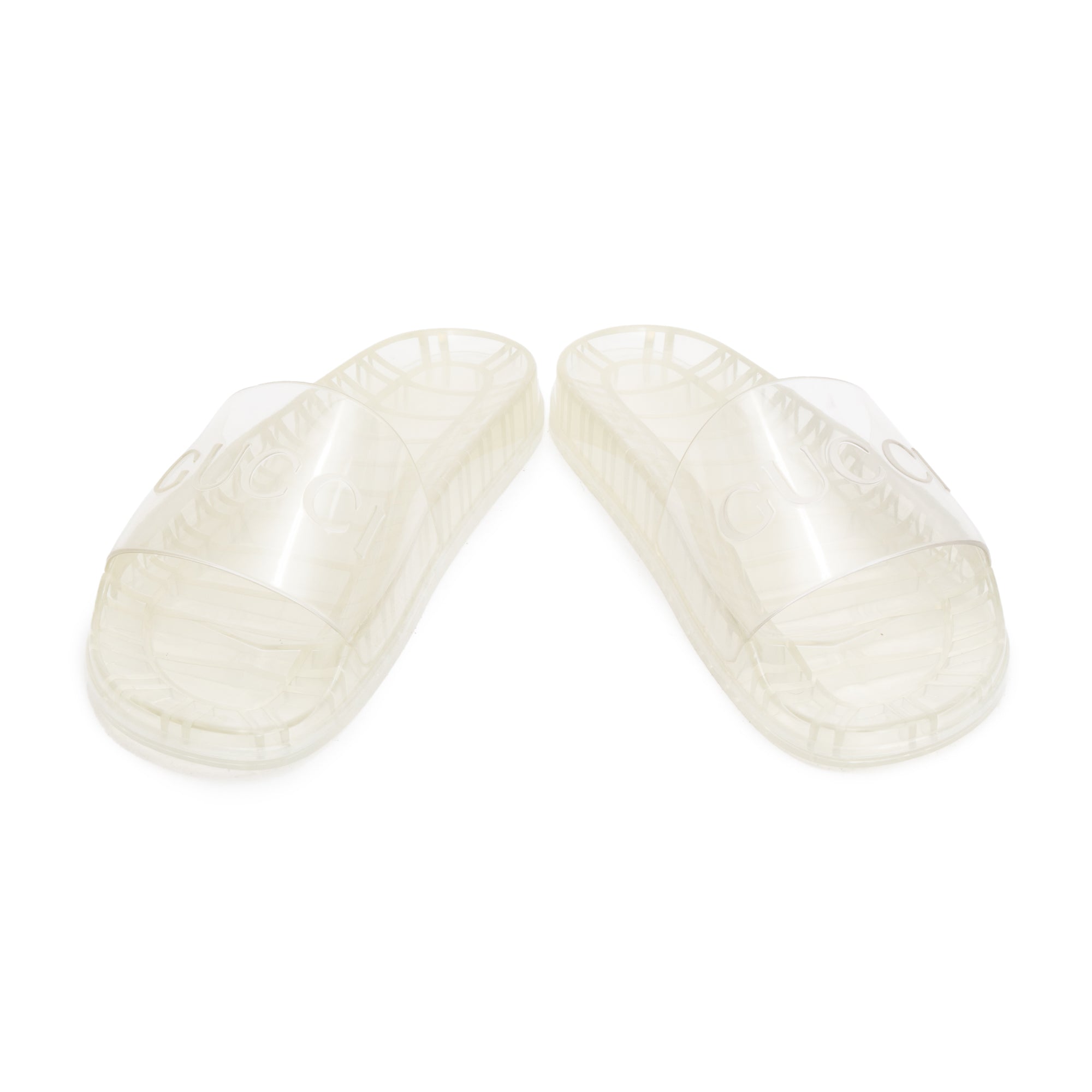 Gucci Transparent Rubber Logo Slides, Size 11 w/ Box
