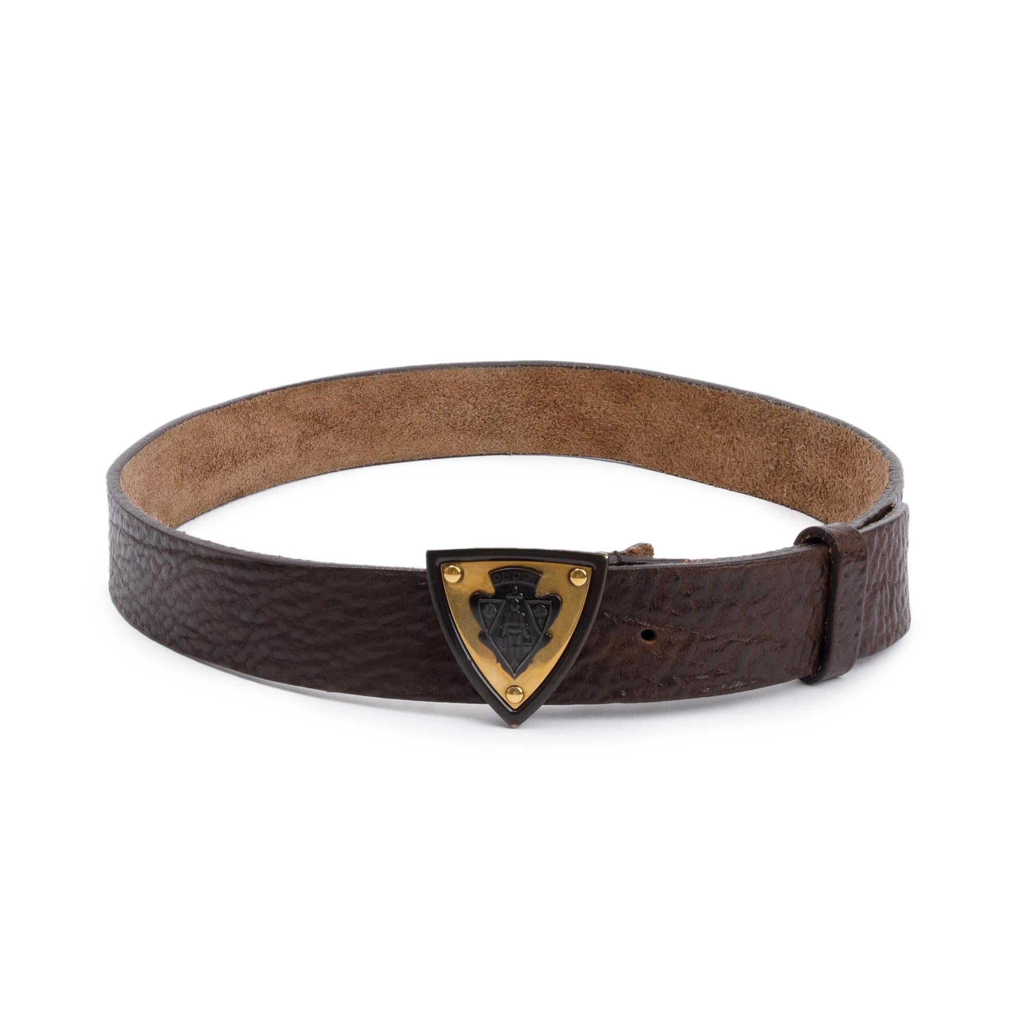 Gucci Triangle Hysteria Crest Buckle Brown Leather Belt 85 34