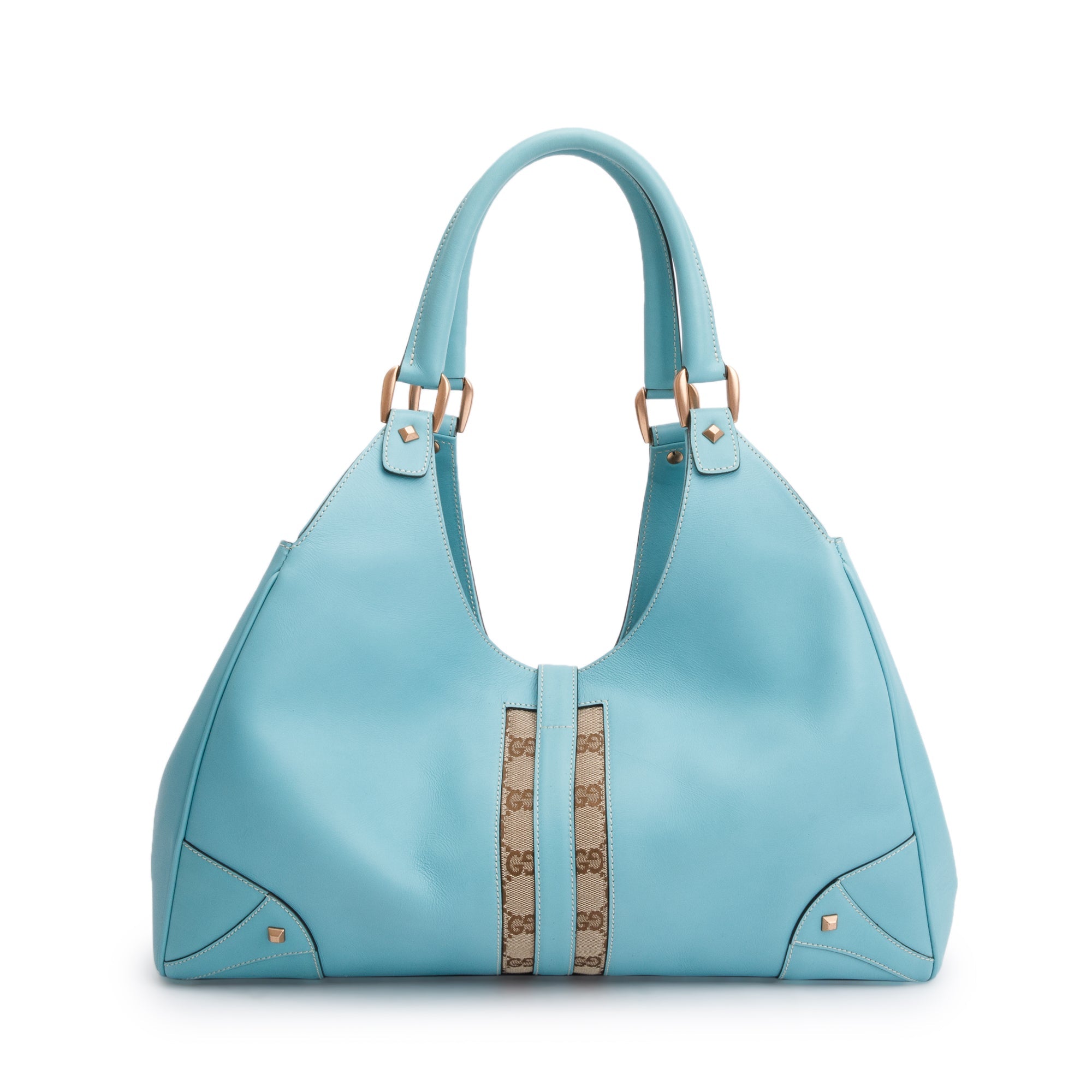 Gucci Turquoise Leather Large Nailhead Jackie Bardot Bag