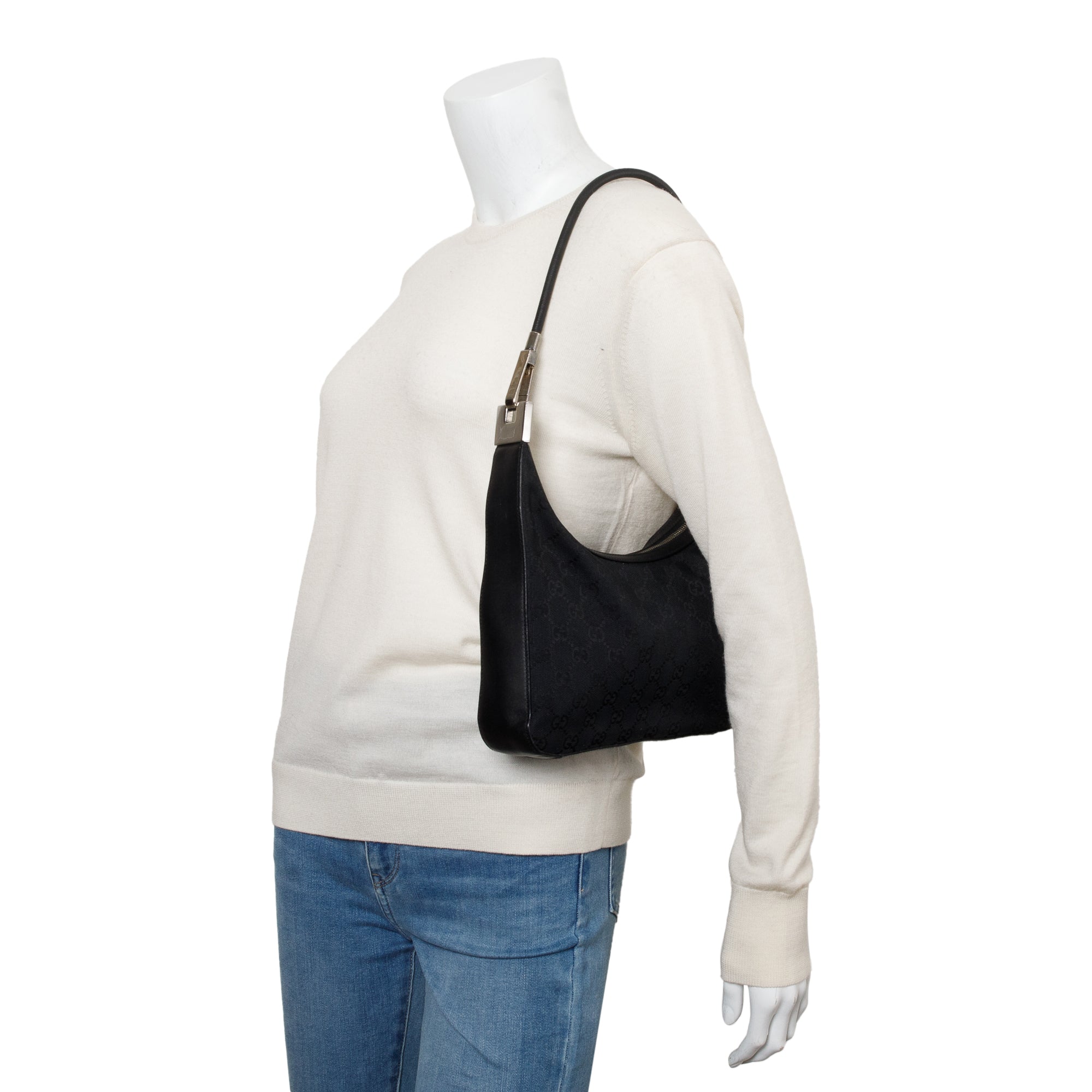 Gucci Vintage Black Leather Trim GG Canvas Hobo Bag – OLIVER'S