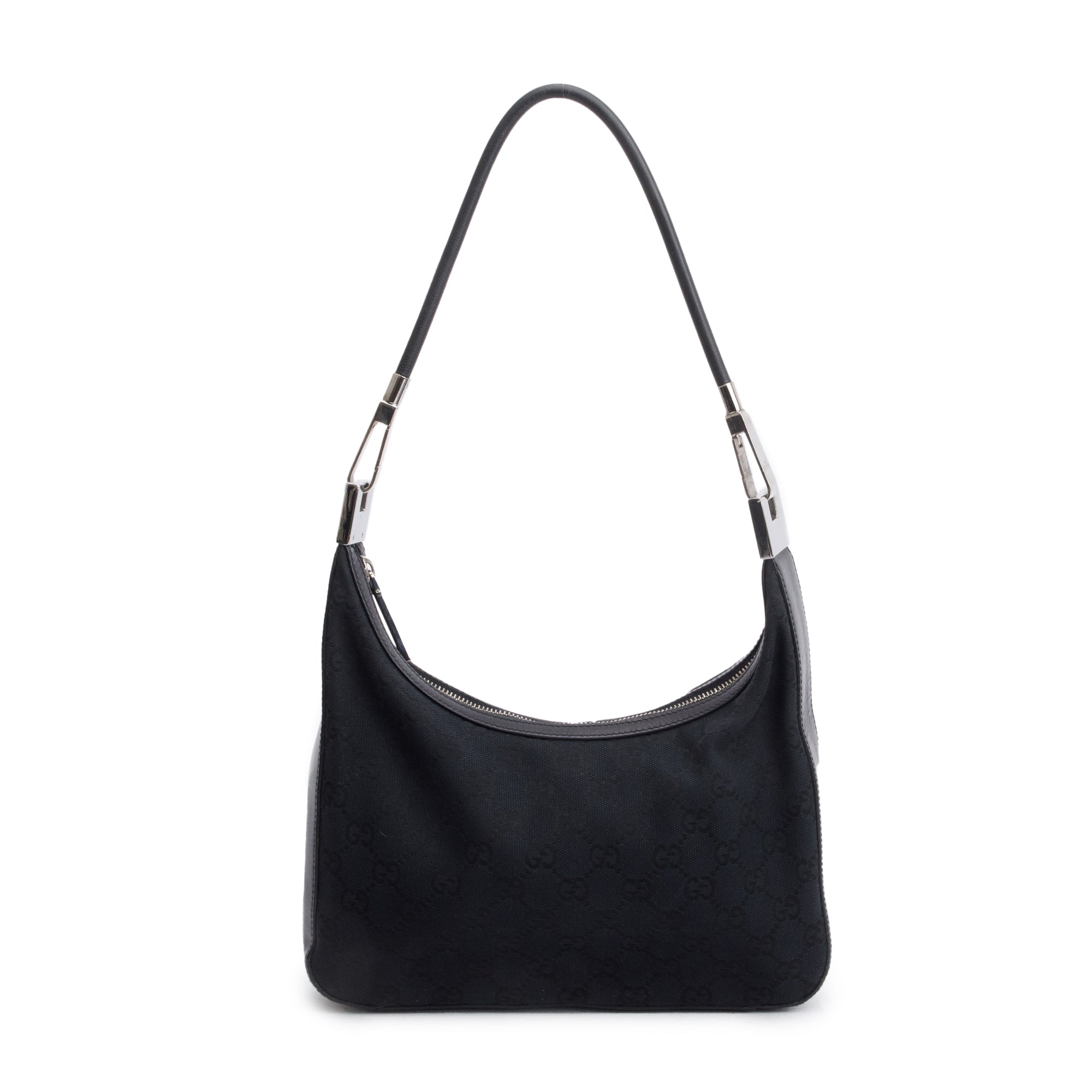 【値下げ】GUCCI Black Leather Hobo GG Zipper Gucci Vintage Black Leather Trim GG Canvas Hobo Bag – OLIVER'S