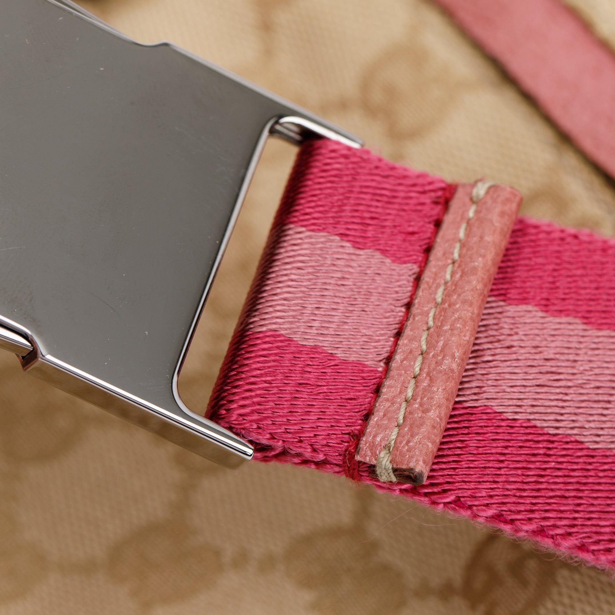 Gucci Vintage GG Canvas Pink Leather Double Pocket Belt Bag