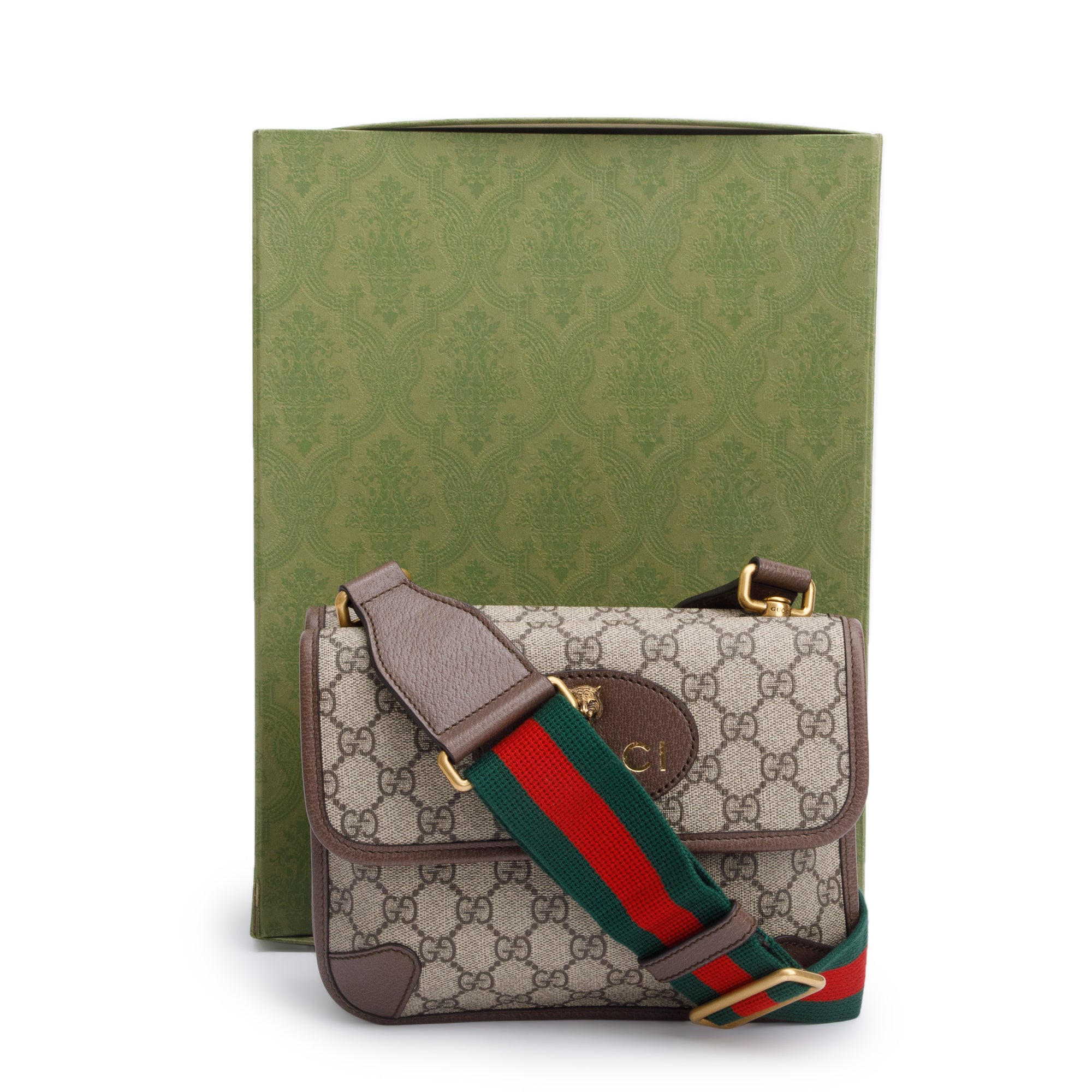 Gucci Vintage Neo GG Supreme Small Double Flap Messenger Bag w/ Box