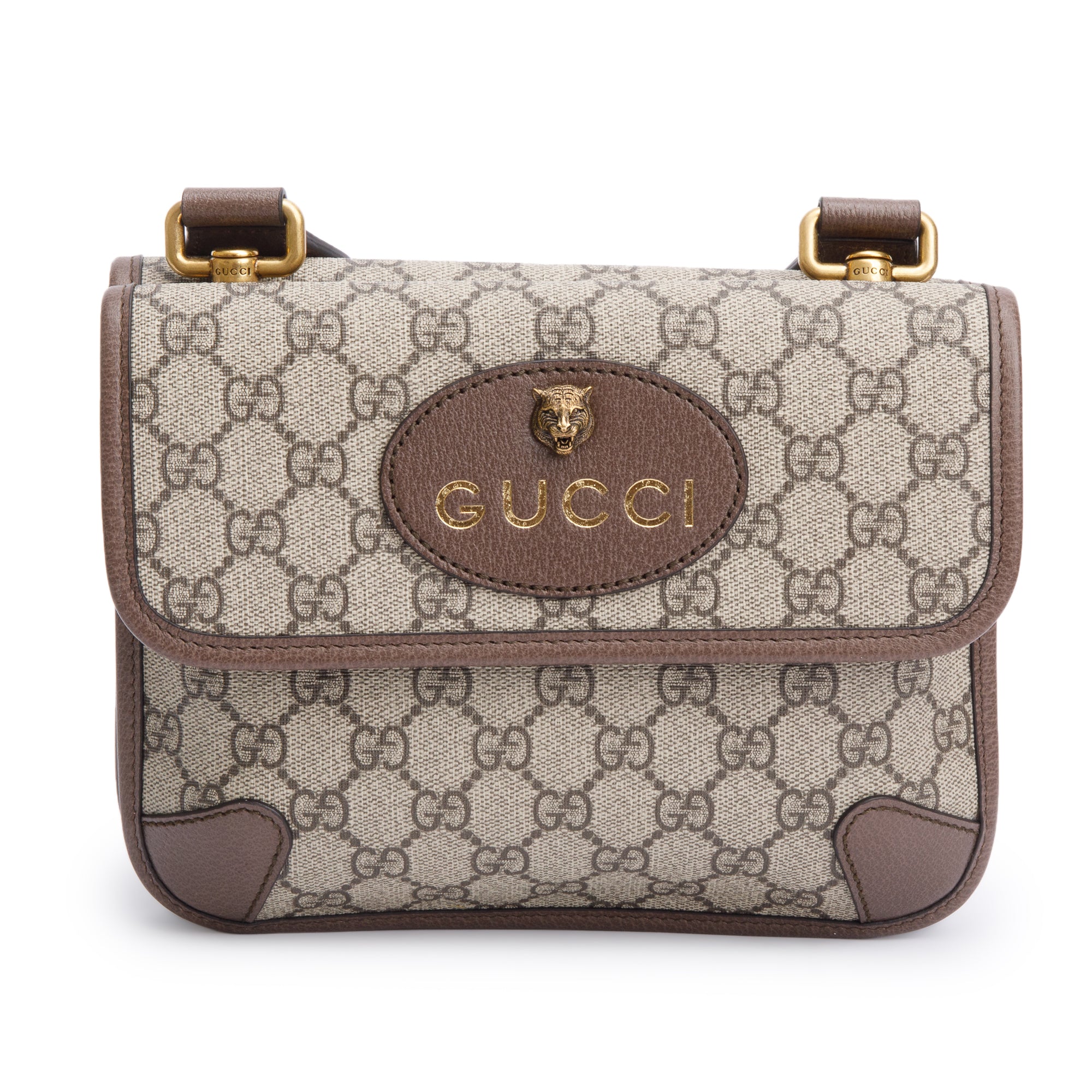 Gucci Vintage Neo GG Supreme Small Double Flap Messenger Bag w/ Box