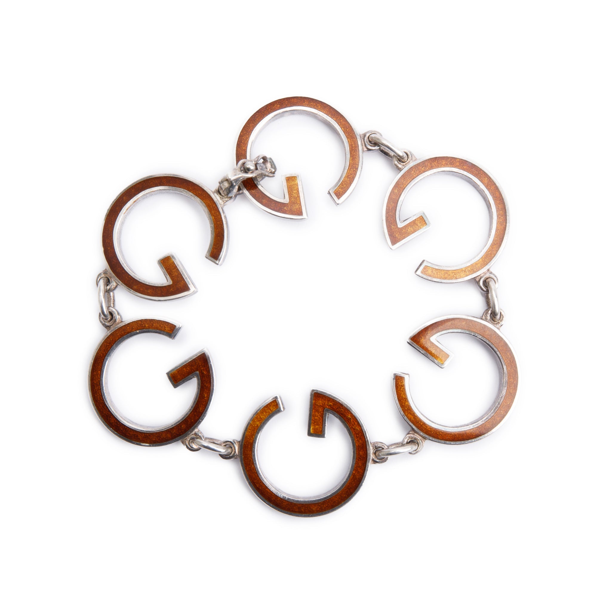 Gucci Vintage Sterling Silver Enamel G Link Bracelet