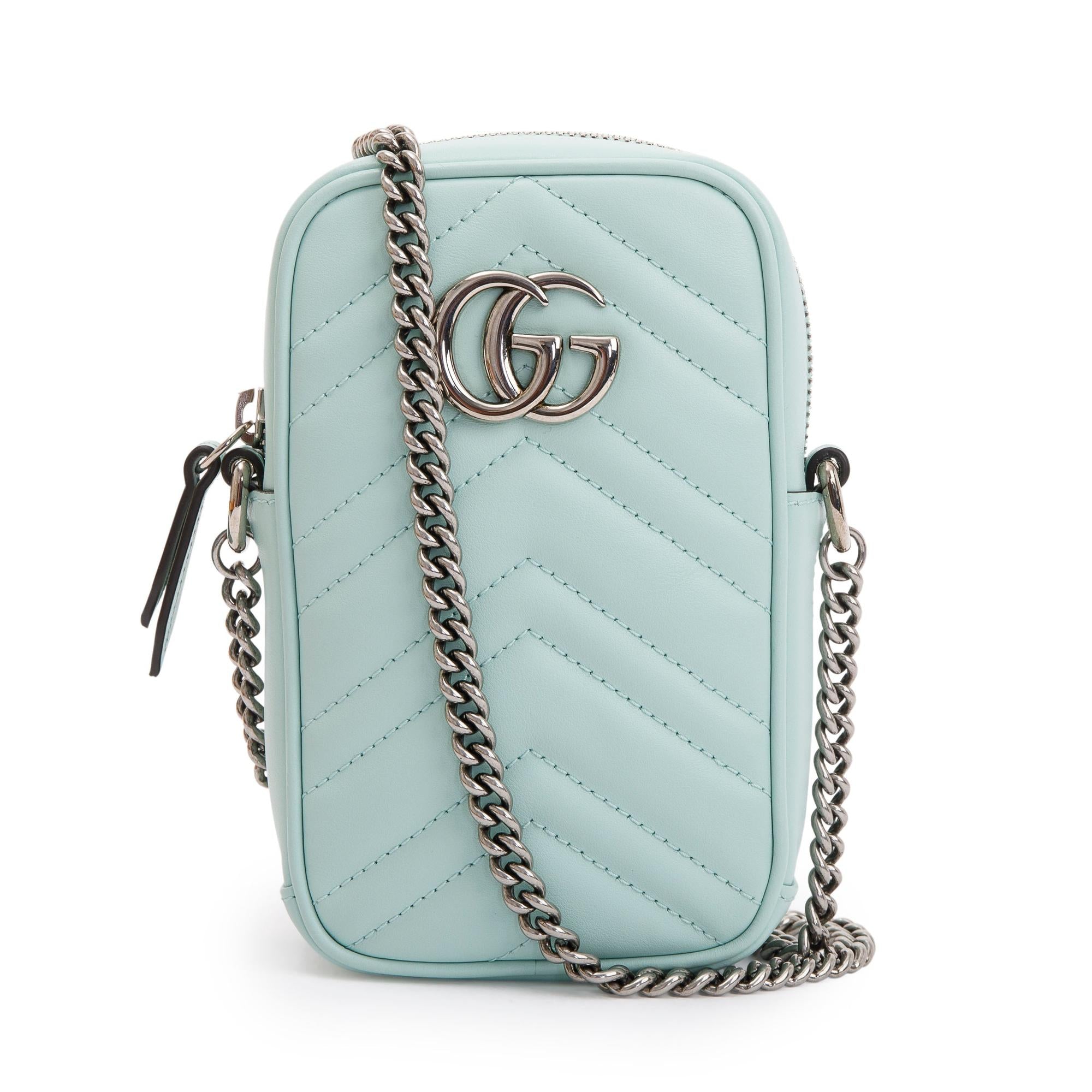 Gucci Water Green Leather GG Marmont Mini Bag