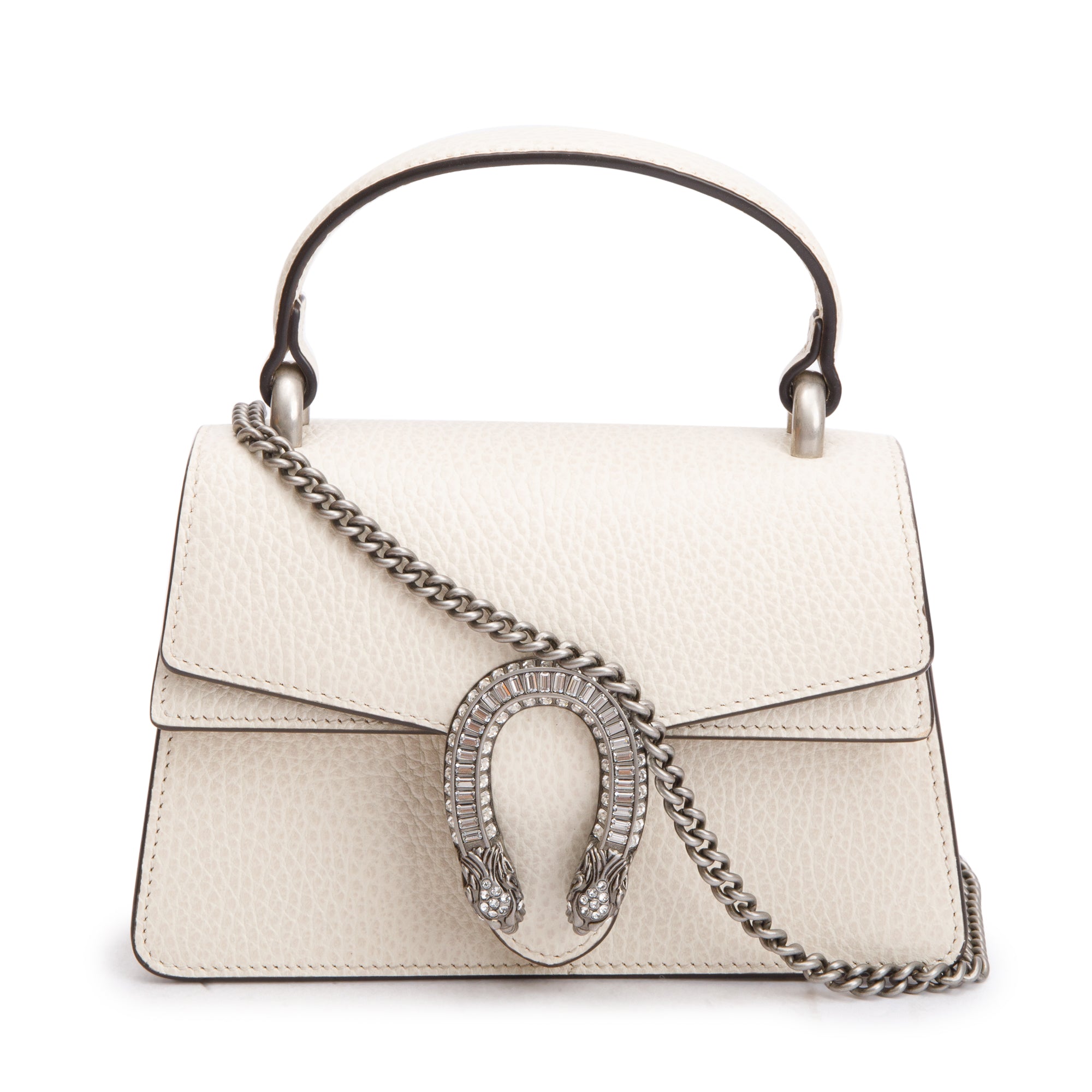 Gucci White Calfskin Leather Dionysus Mini Top Handle Bag w/ Box