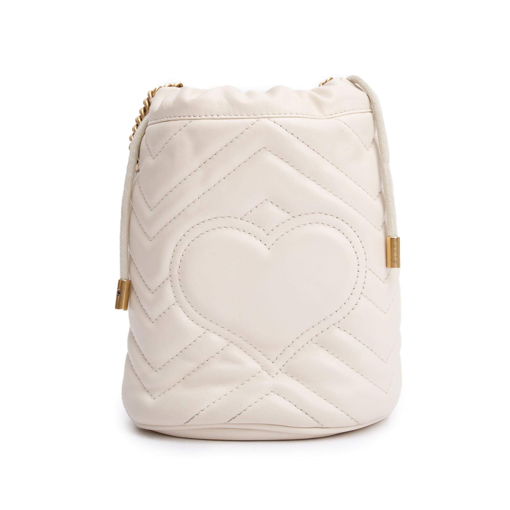 Gucci White Calfskin Leather GG Marmont Mini Bucket Bag