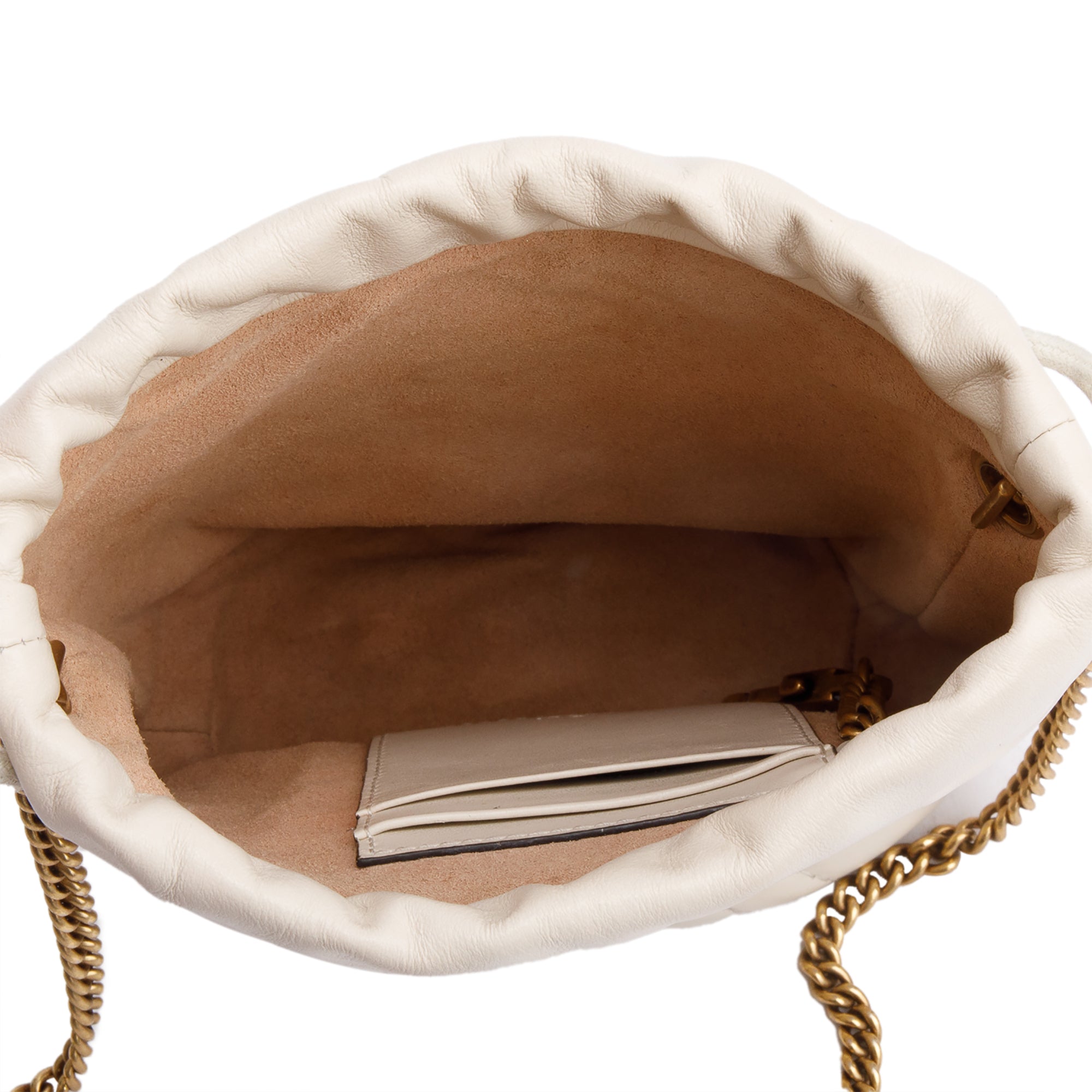 Gucci White Calfskin Leather GG Marmont Mini Bucket Bag